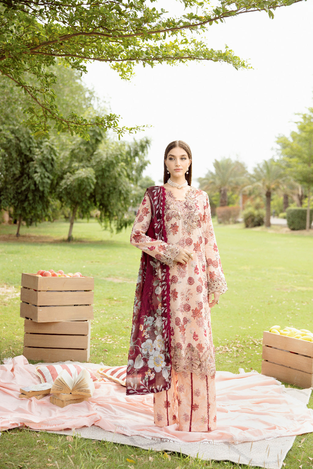 Ramsha 3 Piece Custom Stitched Suit - Peach - LB28938