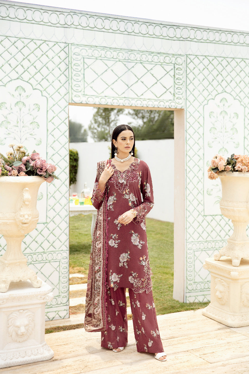 Ramsha 3 Piece Custom Stitched Suit - Maroon - LB28940