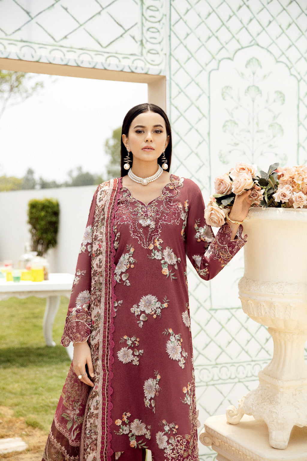 Ramsha 3 Piece Custom Stitched Suit - Maroon - LB28940