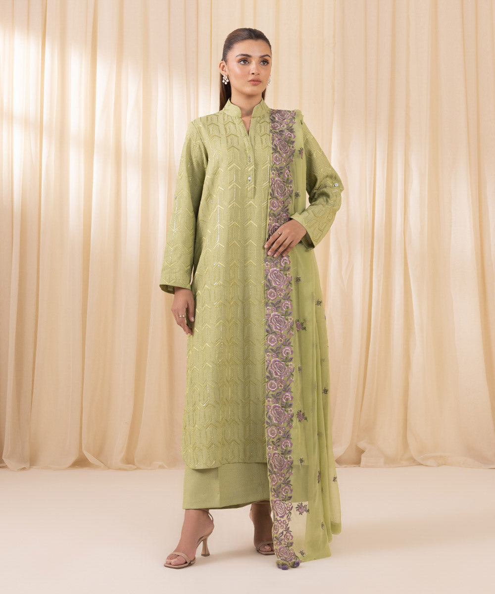 Sapphire 3 Piece Custom Stitched Suit - Green - LB289209