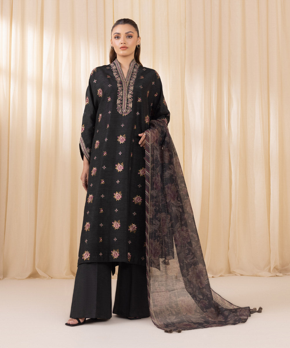 Sapphire 3 Piece Custom Stitched Suit - Black - LB289212