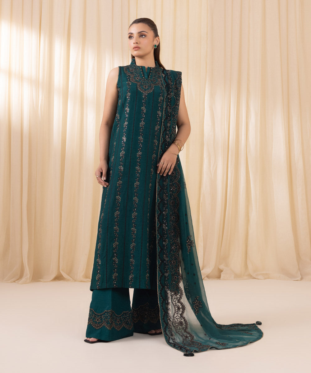 Sapphire 3 Piece Custom Stitched Suit - Green - LB289211