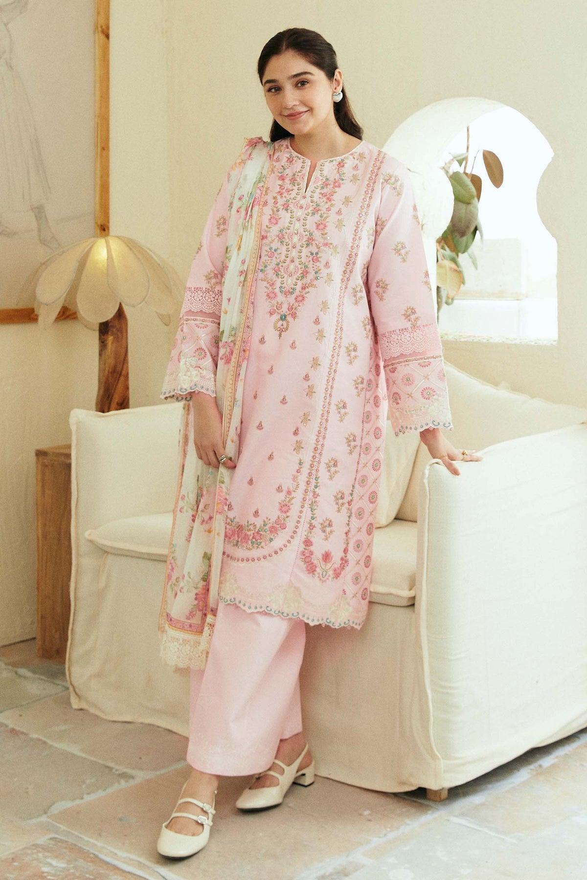 Zara Shahjahan 3 Piece Custom Stitched Suit - Pink - LB286715