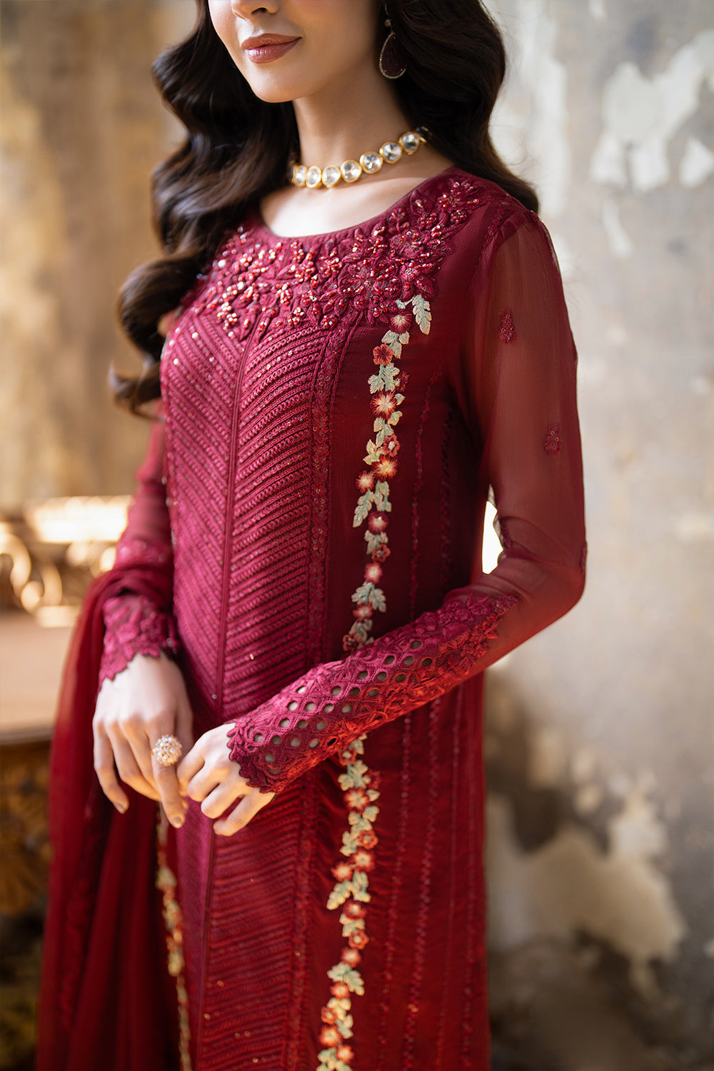 Azure 3 Piece Custom Stitched Suit - Maroon - LB289332