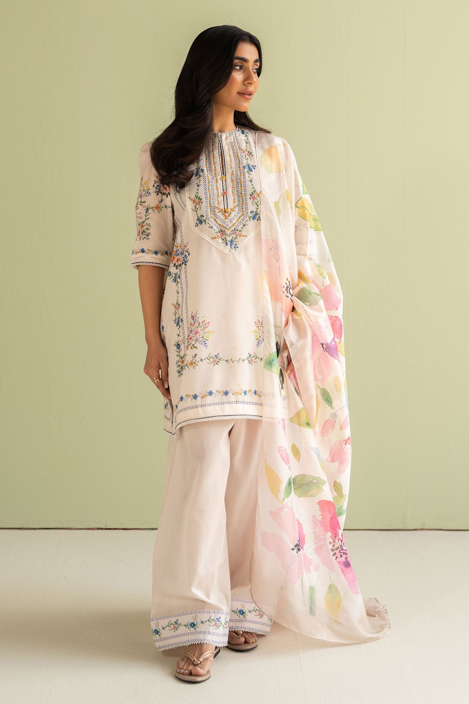 Zara Shahjahan 3 Piece Custom Stitched Suit - Off-White - LB29088