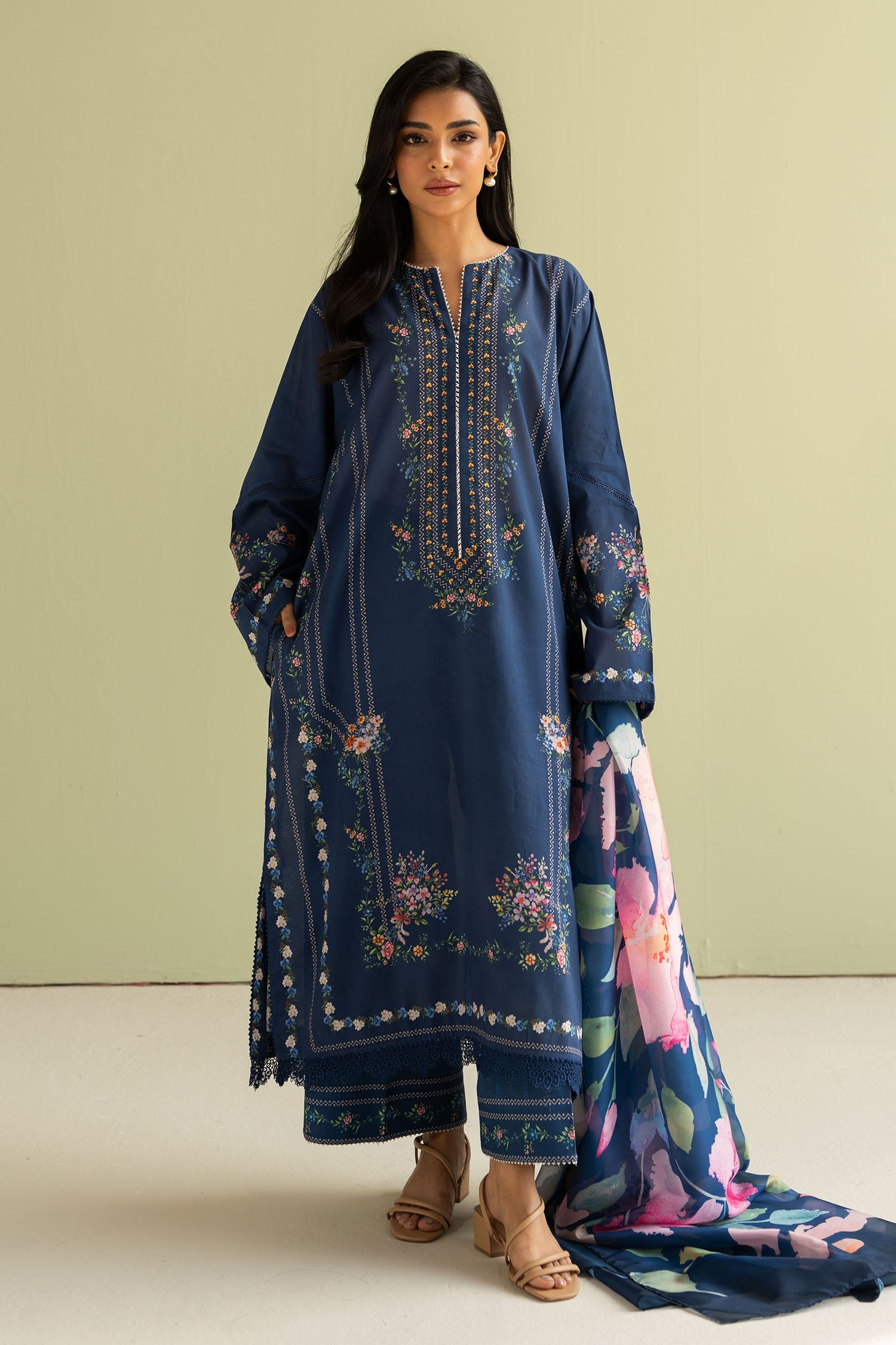 Zara Shahjahan 3 Piece Custom Stitched Suit - Blue - LB29087