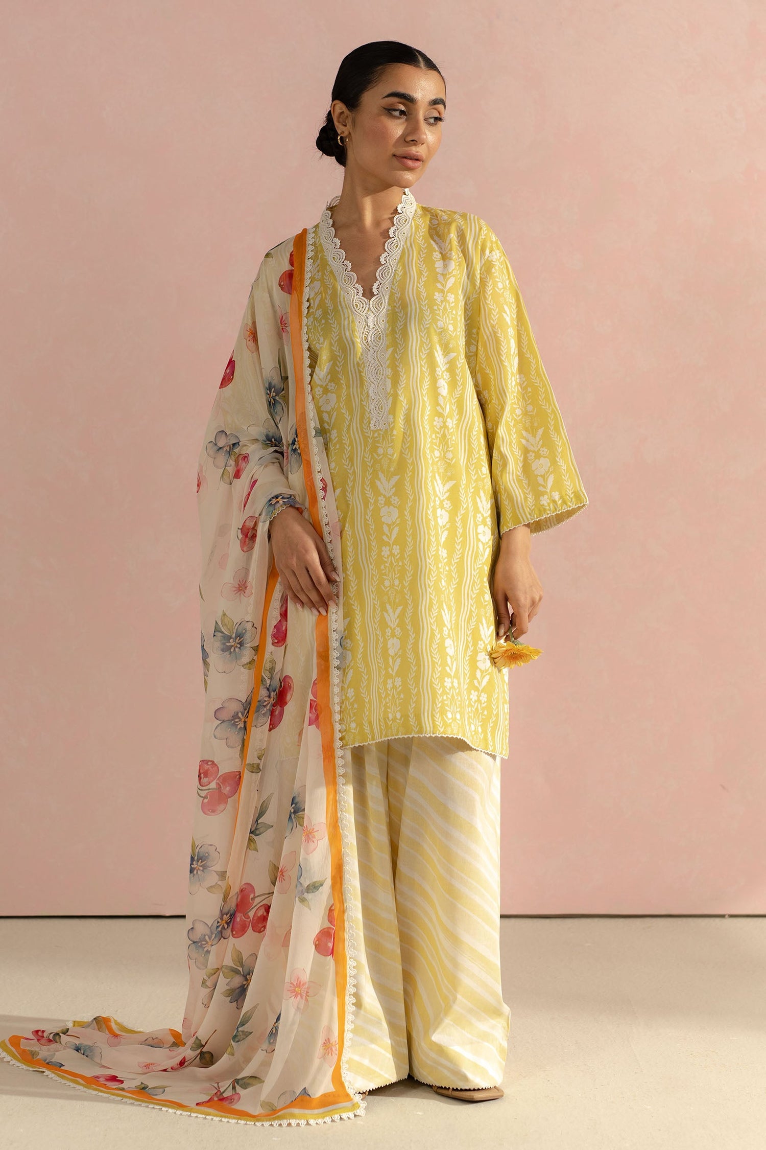 Zara Shahjahan 3 Piece Custom Stitched Suit - Yellow - LB29091