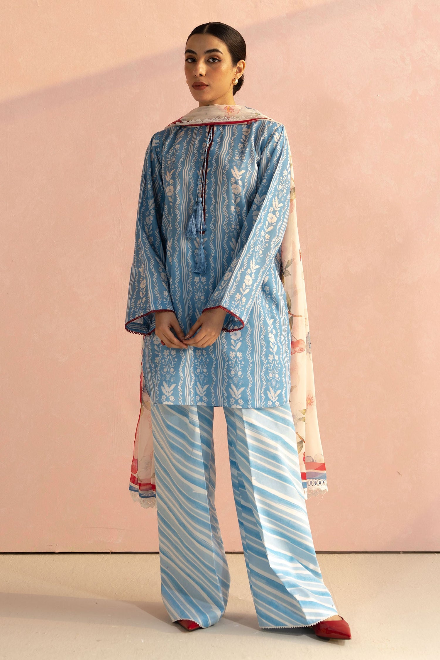 Zara Shahjahan 3 Piece Custom Stitched Suit - Blue - LB29090