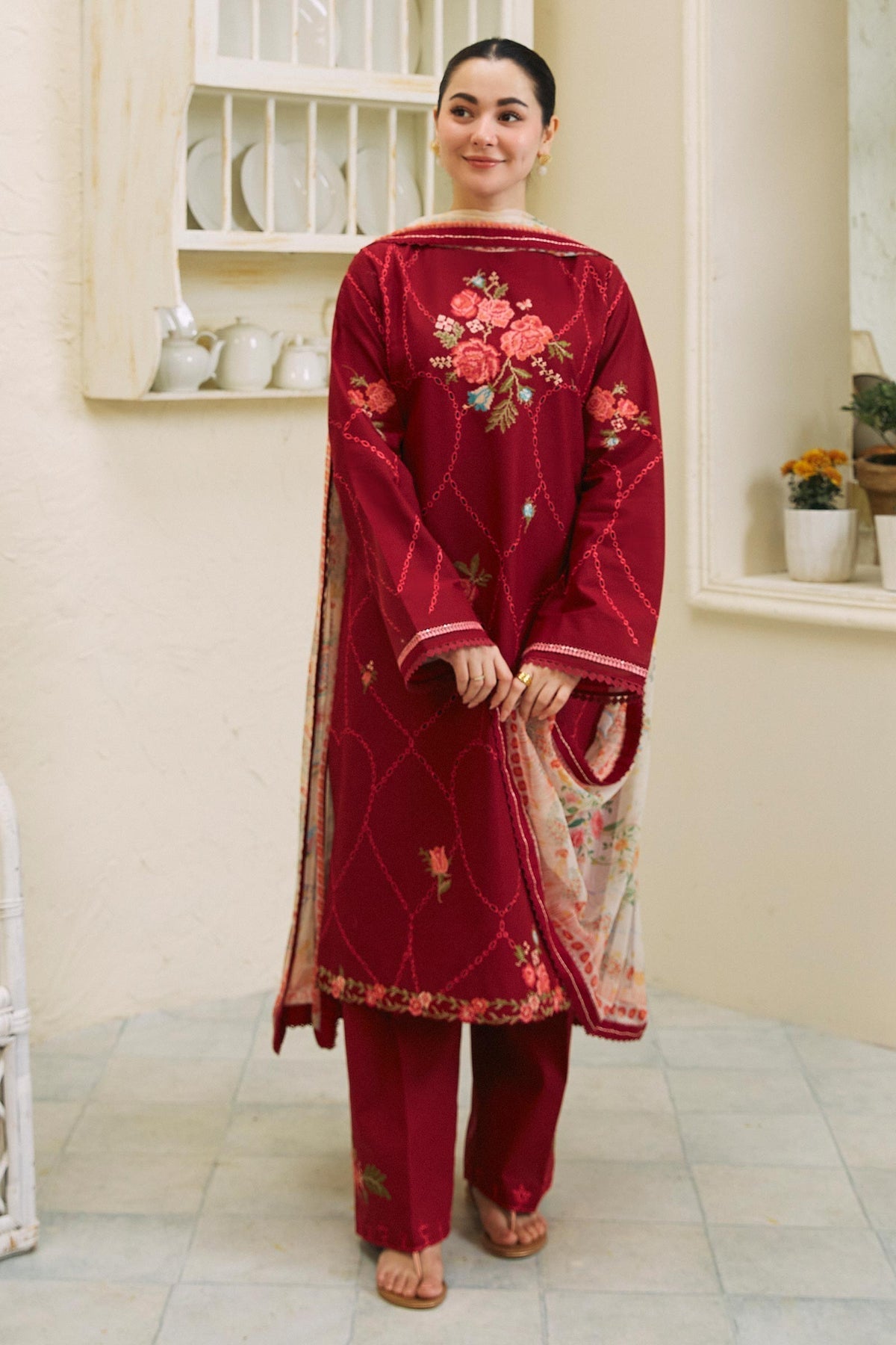 Zara Shahjahan 3 Piece Custom Stitched Suit - Maroon - LB285821