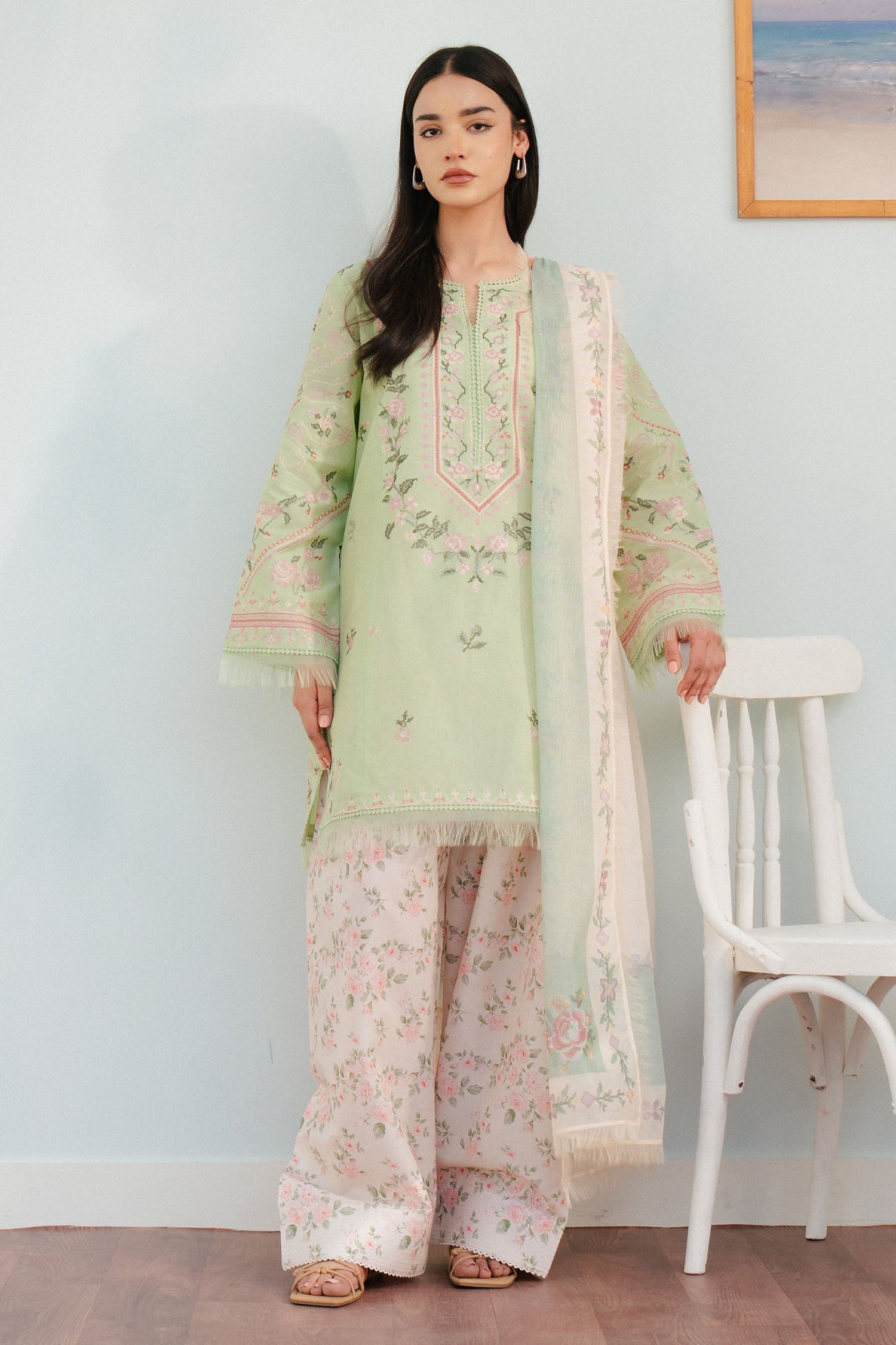 Zara Shahjahan 3 Piece Custom Stitched Suit - Green - LB29526