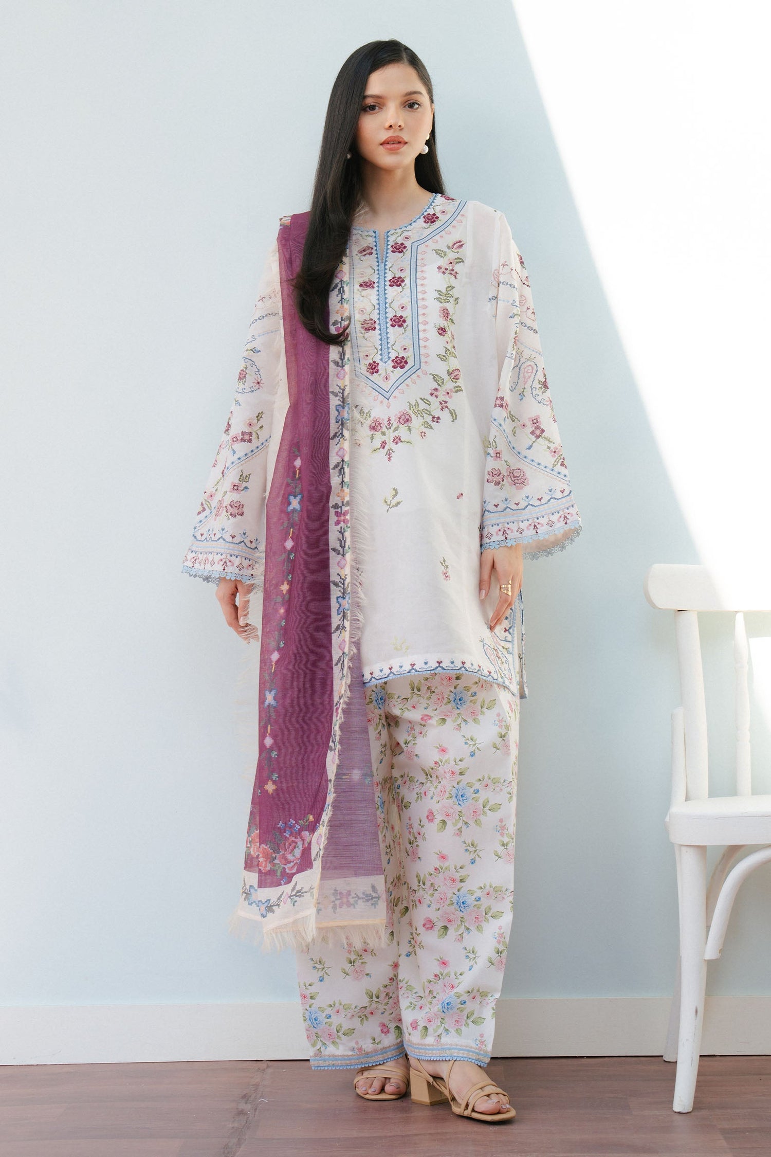 Zara Shahjahan 3 Piece Custom Stitched Suit - Off-White - LB29527