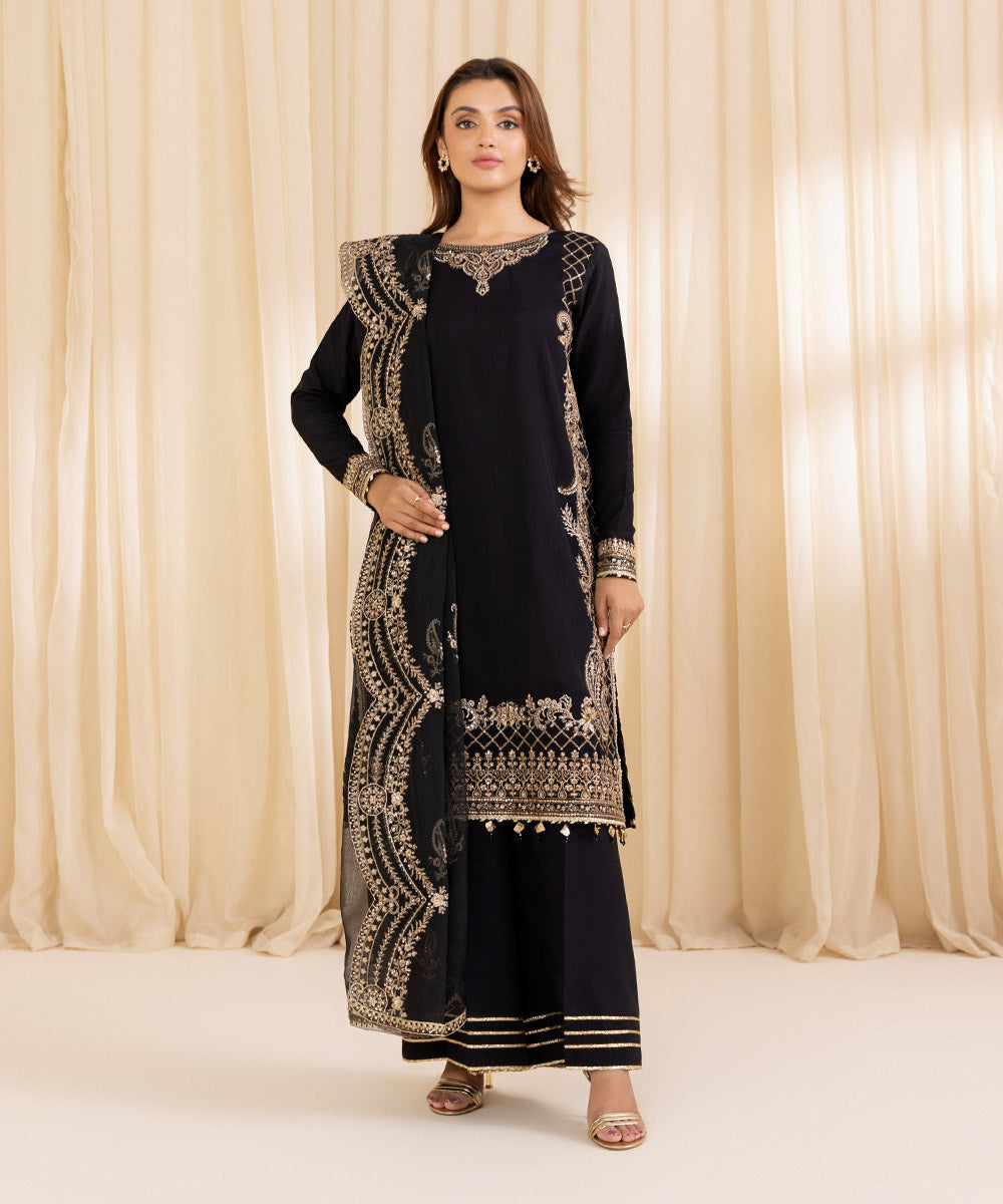 Sapphire 3 Piece Custom Stitched Suit - Black - LB289302