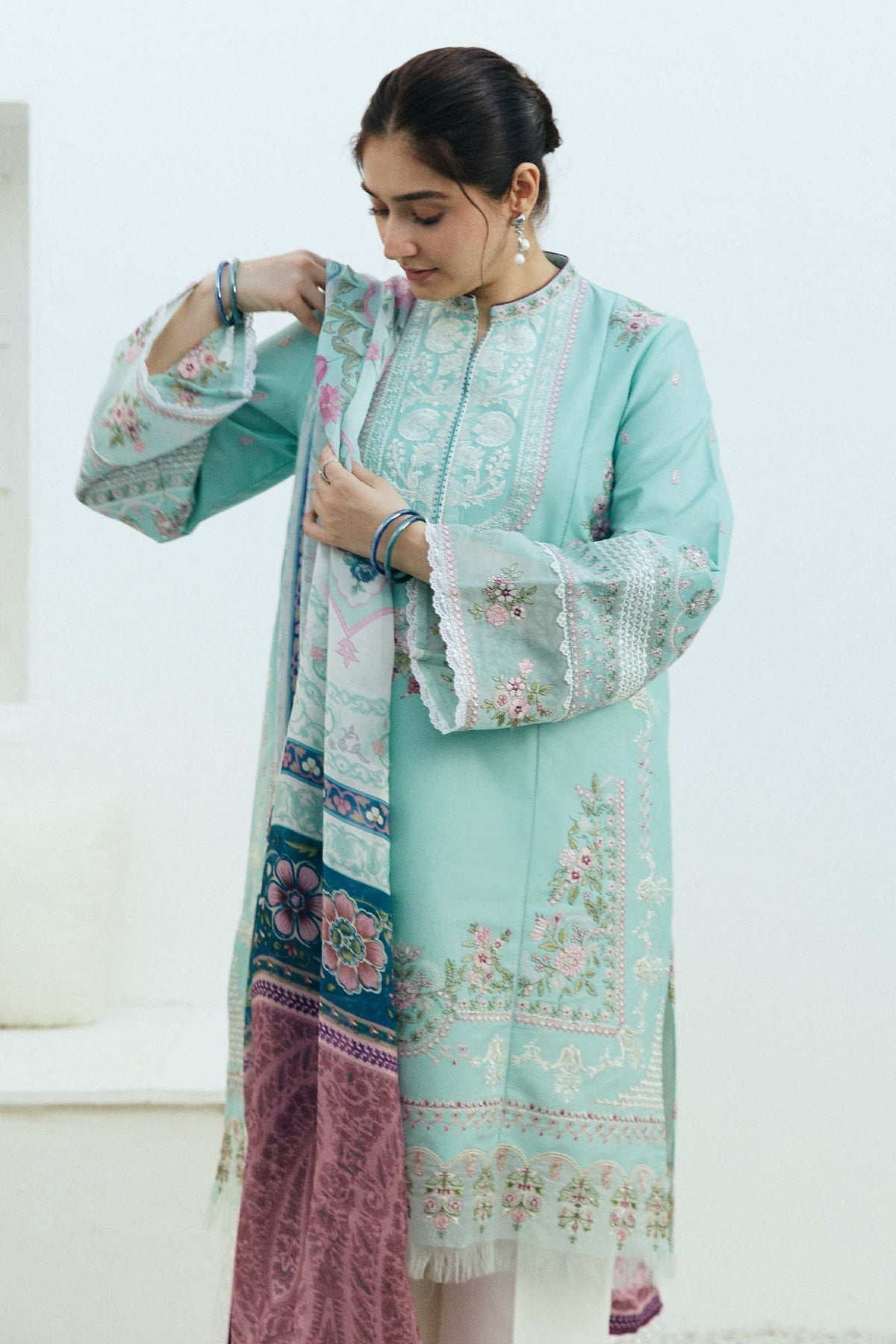 Zara Shahjahan 3 Piece Custom Stitched Suit - Aqua - LB286718