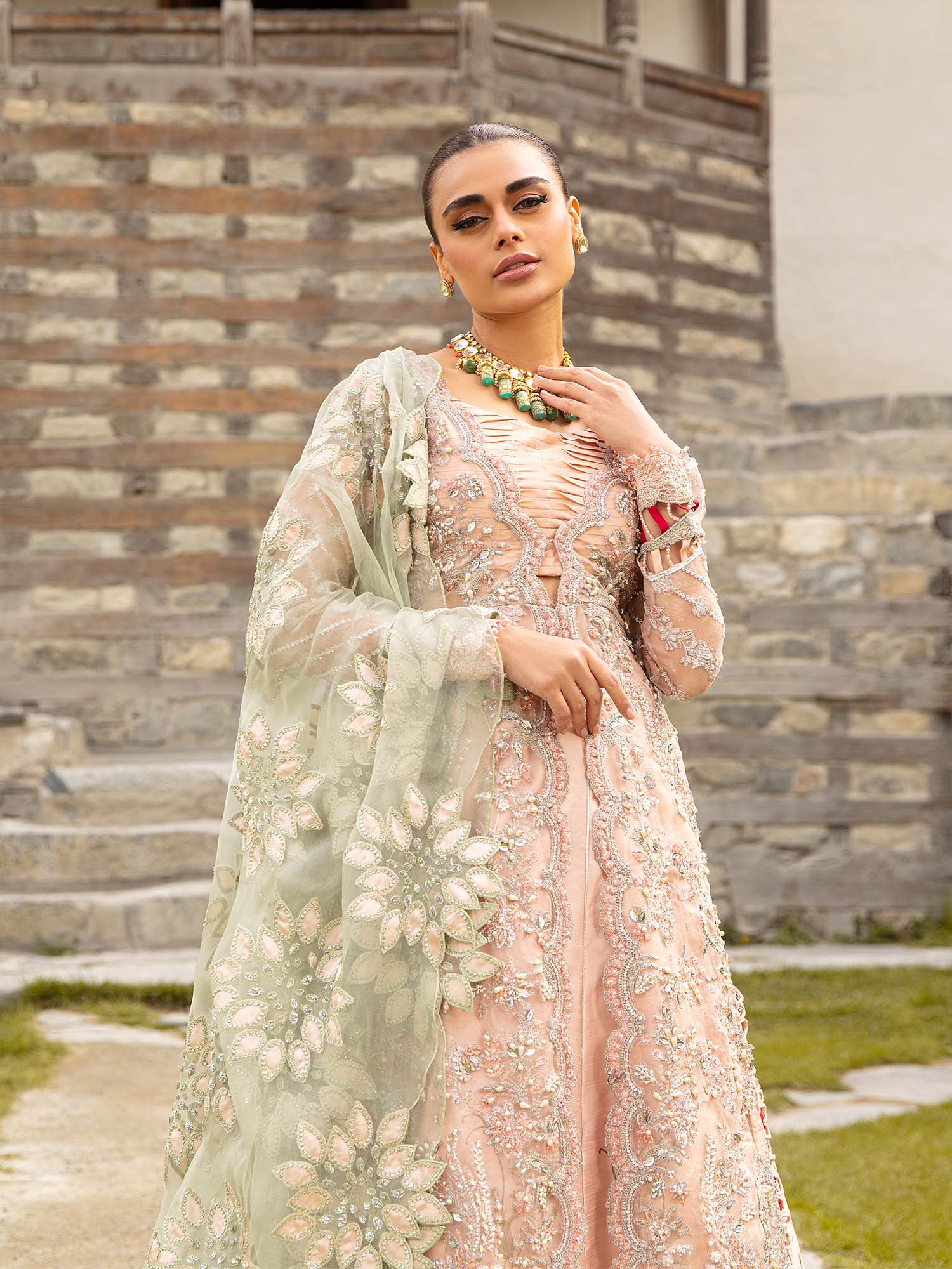 Maryam Hussain 3 Piece Custom Stitched Suit - Pink - LB28267