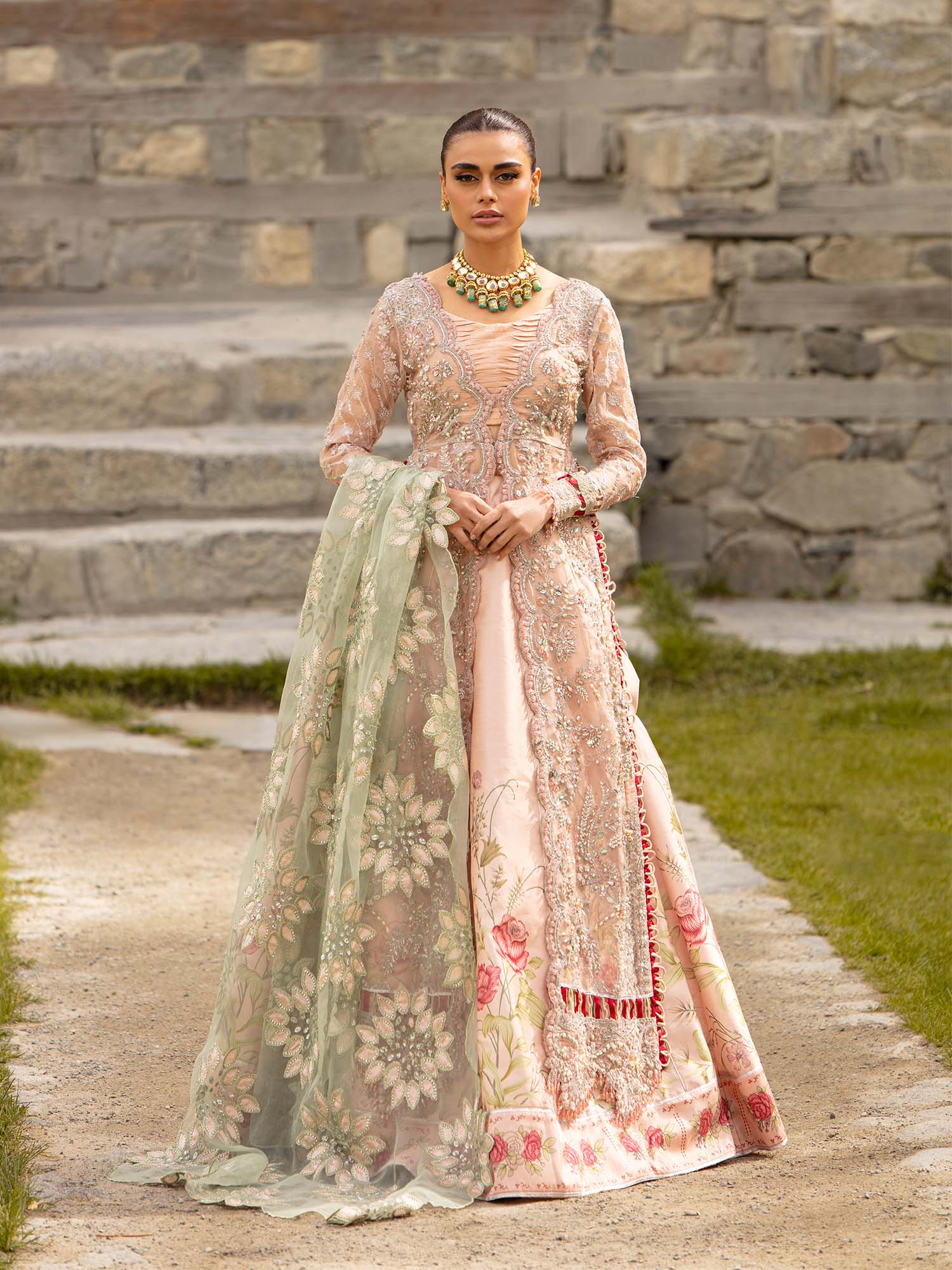 Maryam Hussain 3 Piece Custom Stitched Suit - Pink - LB28267