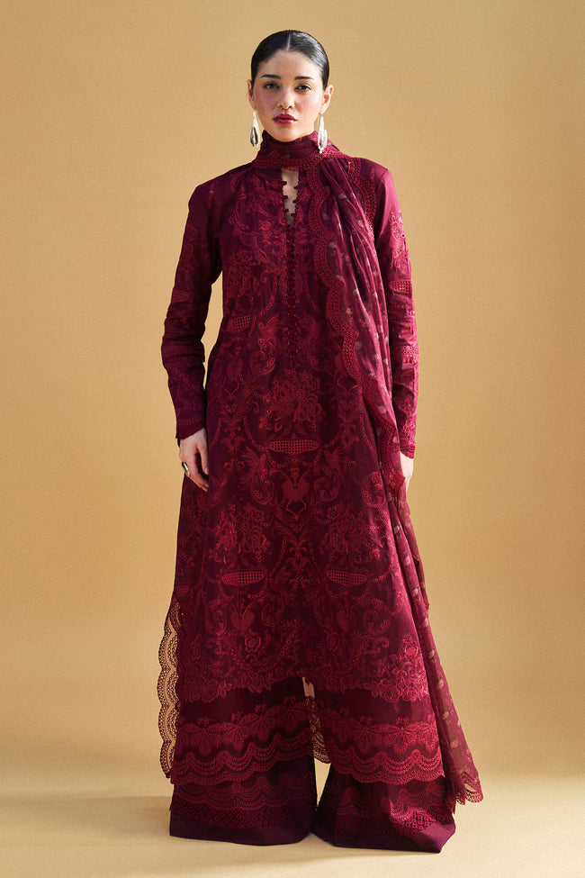 Zara Shahjahan 3 Piece Custom Stitched Suit - Maroon - LB29665