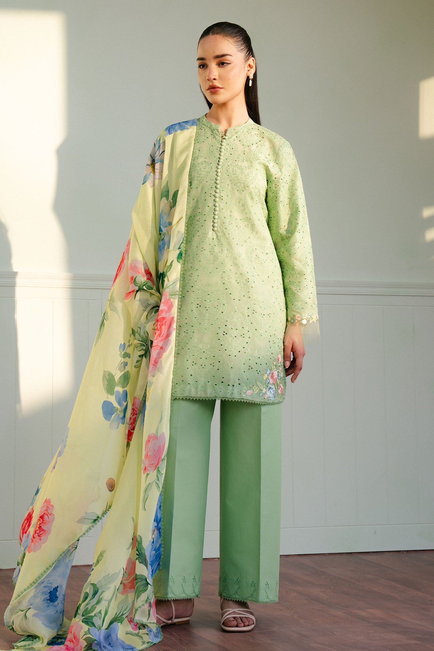 Zara Shahjahan 3 Piece Custom Stitched Suit - Green - LB29510