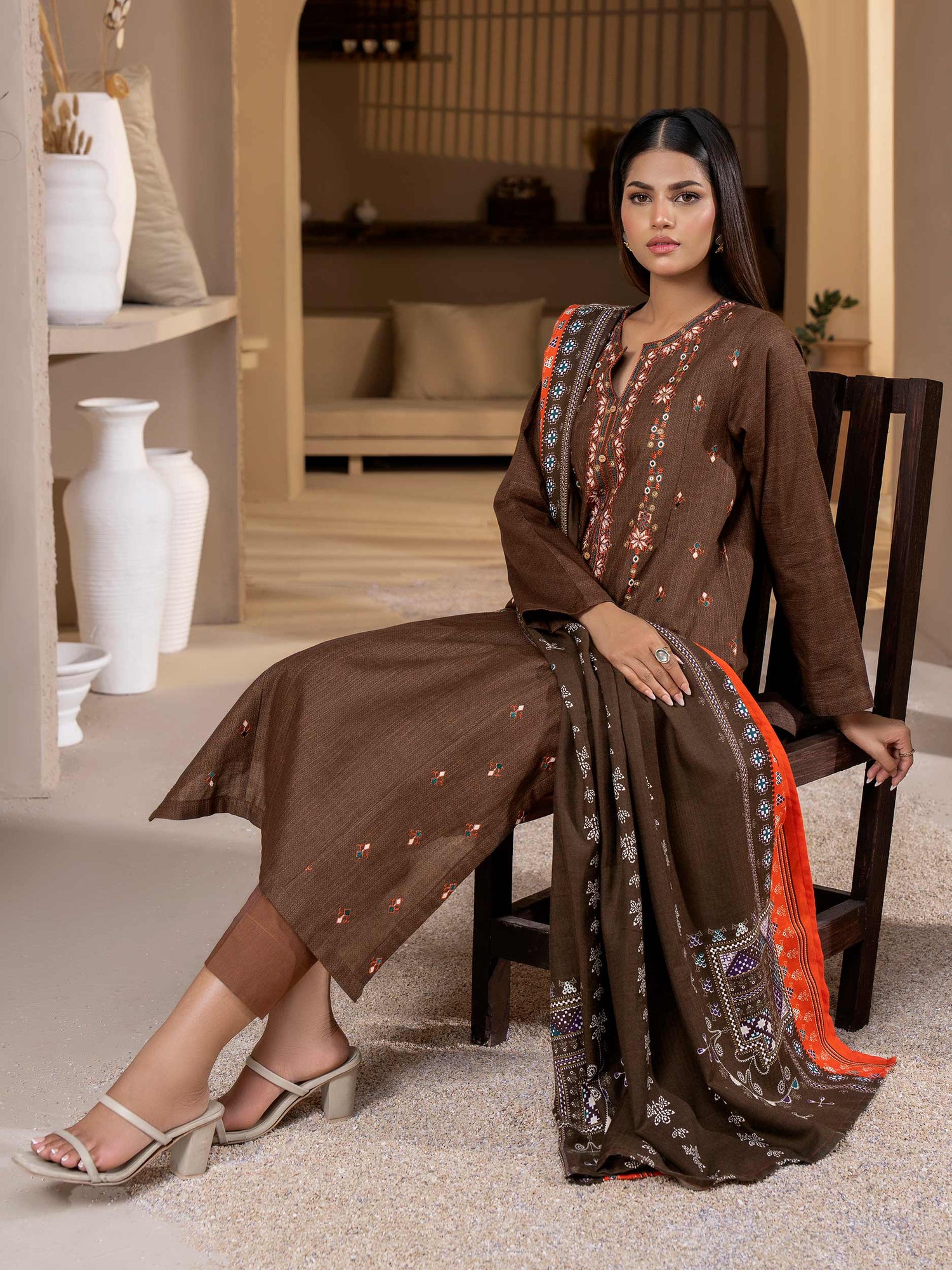 Limelight 3 Piece Custom Stitched Suit - Brown - LB288364