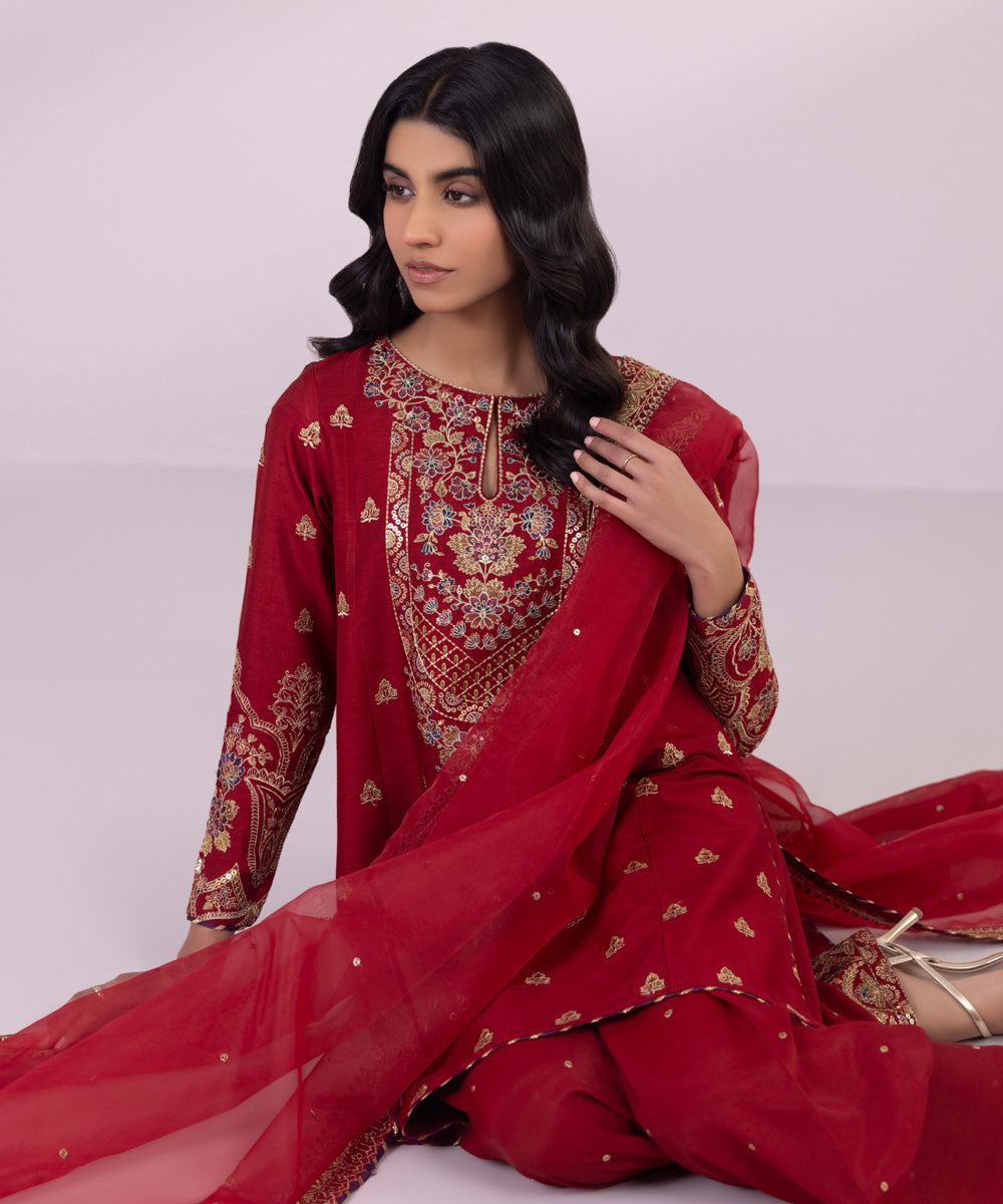 Sapphire 3 Piece Custom Stitched Suit - Red - LB287193