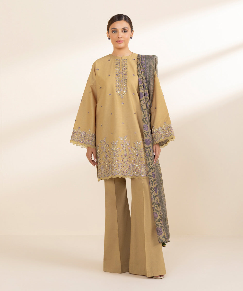 Sapphire 3 Piece Custom Stitched Suit - Beige - LB289241