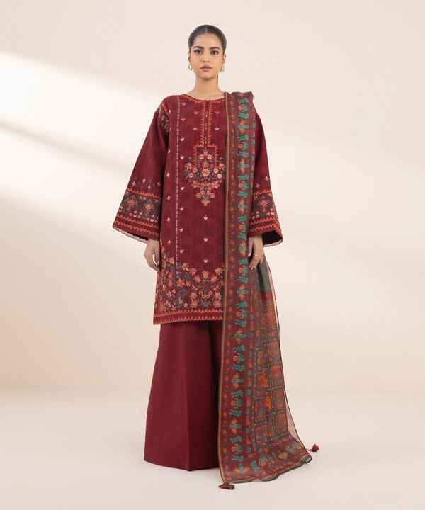 Sapphire 3 Piece Custom Stitched Suit - Maroon - LB29317