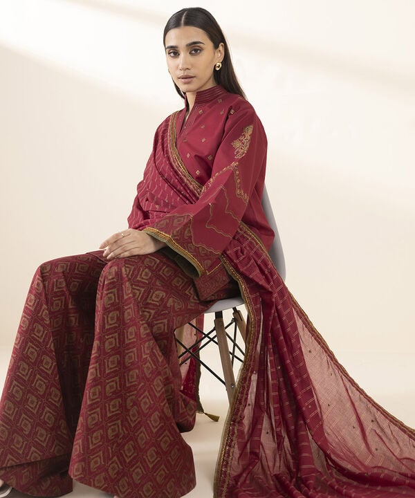 Sapphire 3 Piece Custom Stitched Suit - Maroon - LB29612