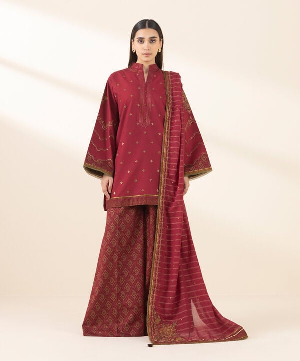 Sapphire 3 Piece Custom Stitched Suit - Maroon - LB29612