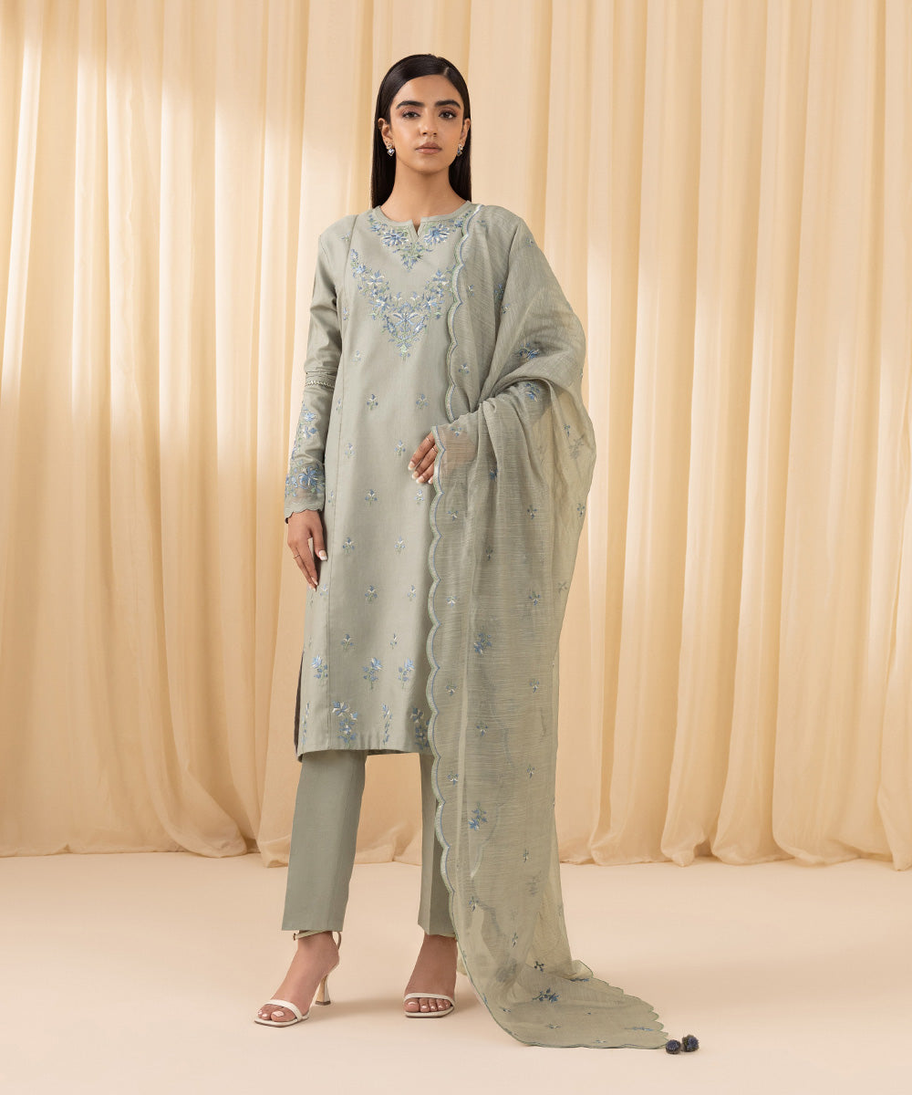 Sapphire 3 Piece Custom Stitched Suit - Gray - LB288128