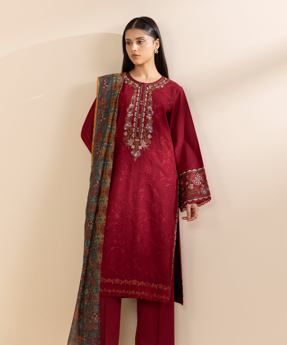 Libasco Sapphire 3 Piece Custom Stitched Suit - Maroon - LB288684