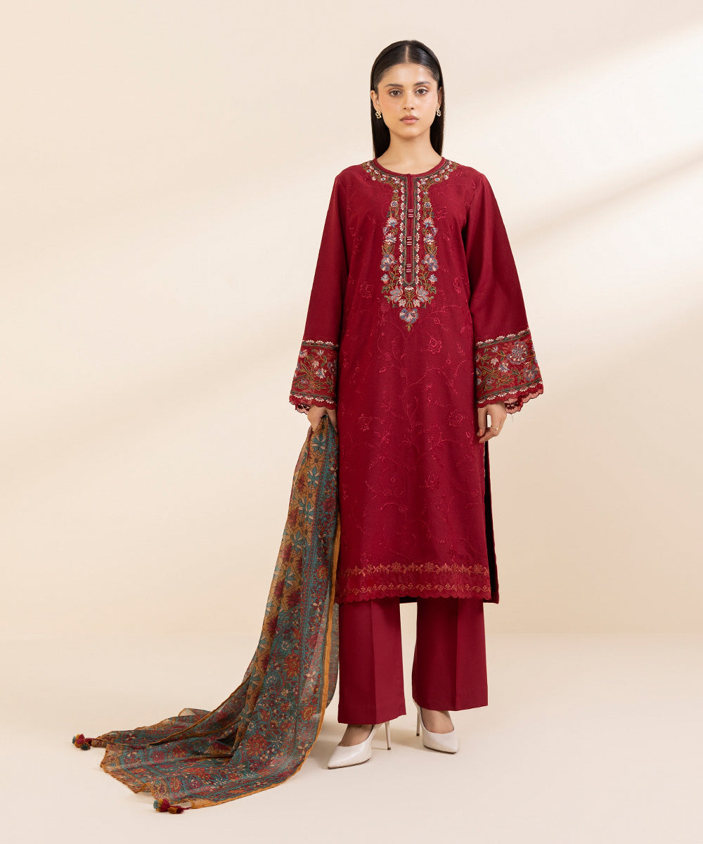 Sapphire 3 Piece Custom Stitched Suit - Maroon - LB288684