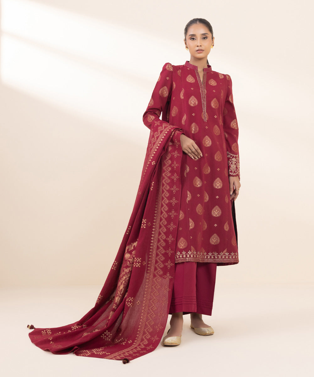 Sapphire 3 Piece Custom Stitched Suit - Maroon - LB288683