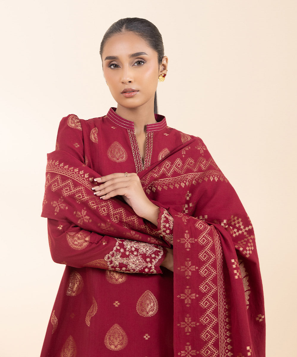 Libasco Sapphire 3 Piece Custom Stitched Suit - Maroon - LB288683