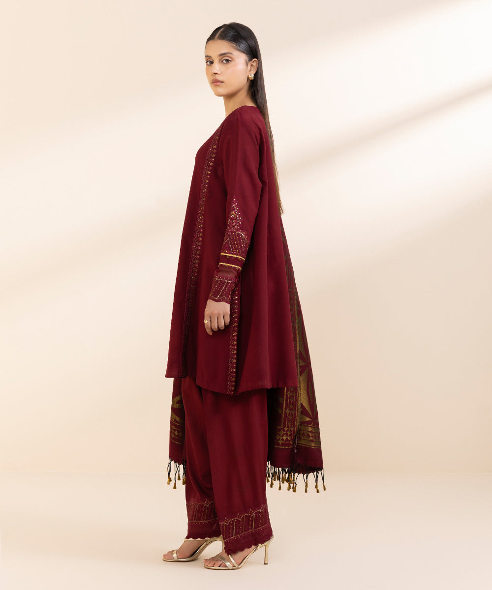 Sapphire 3 Piece Custom Stitched Suit - Maroon - LB288685