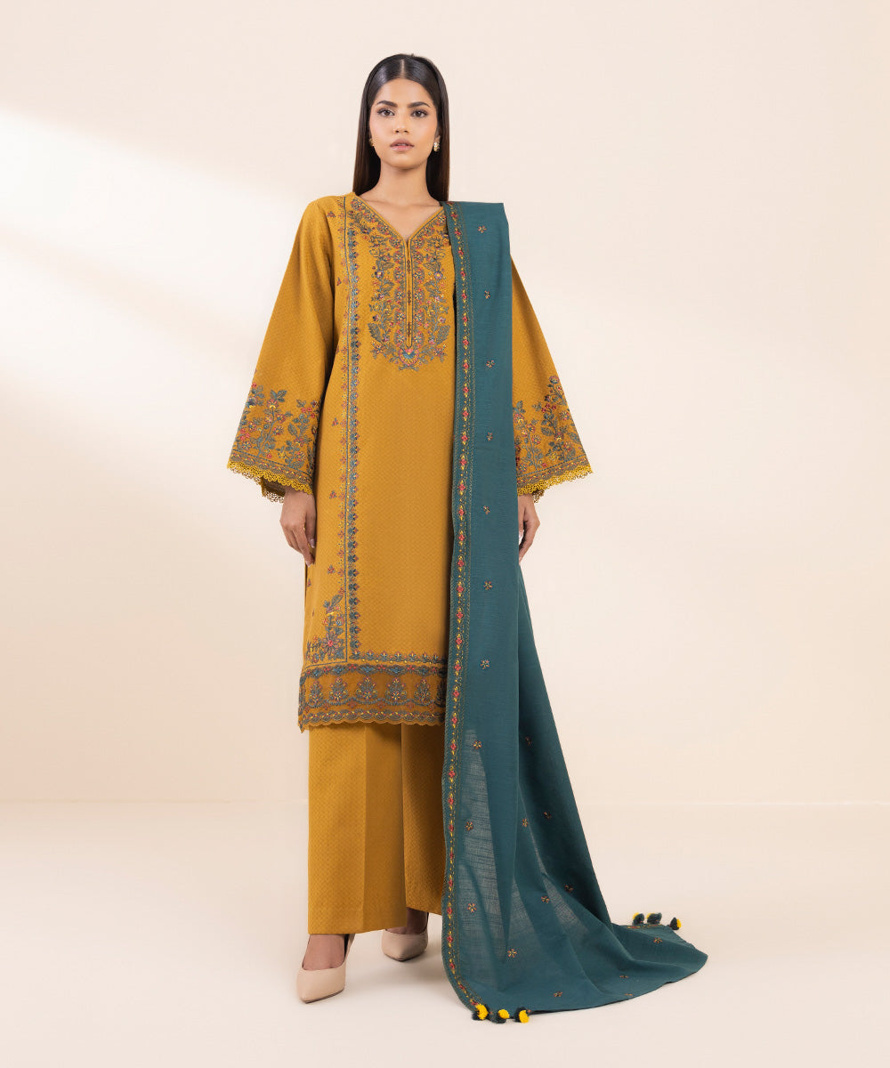 Libasco Sapphire 3 Piece Custom Stitched Suit - Mustard - LB288688