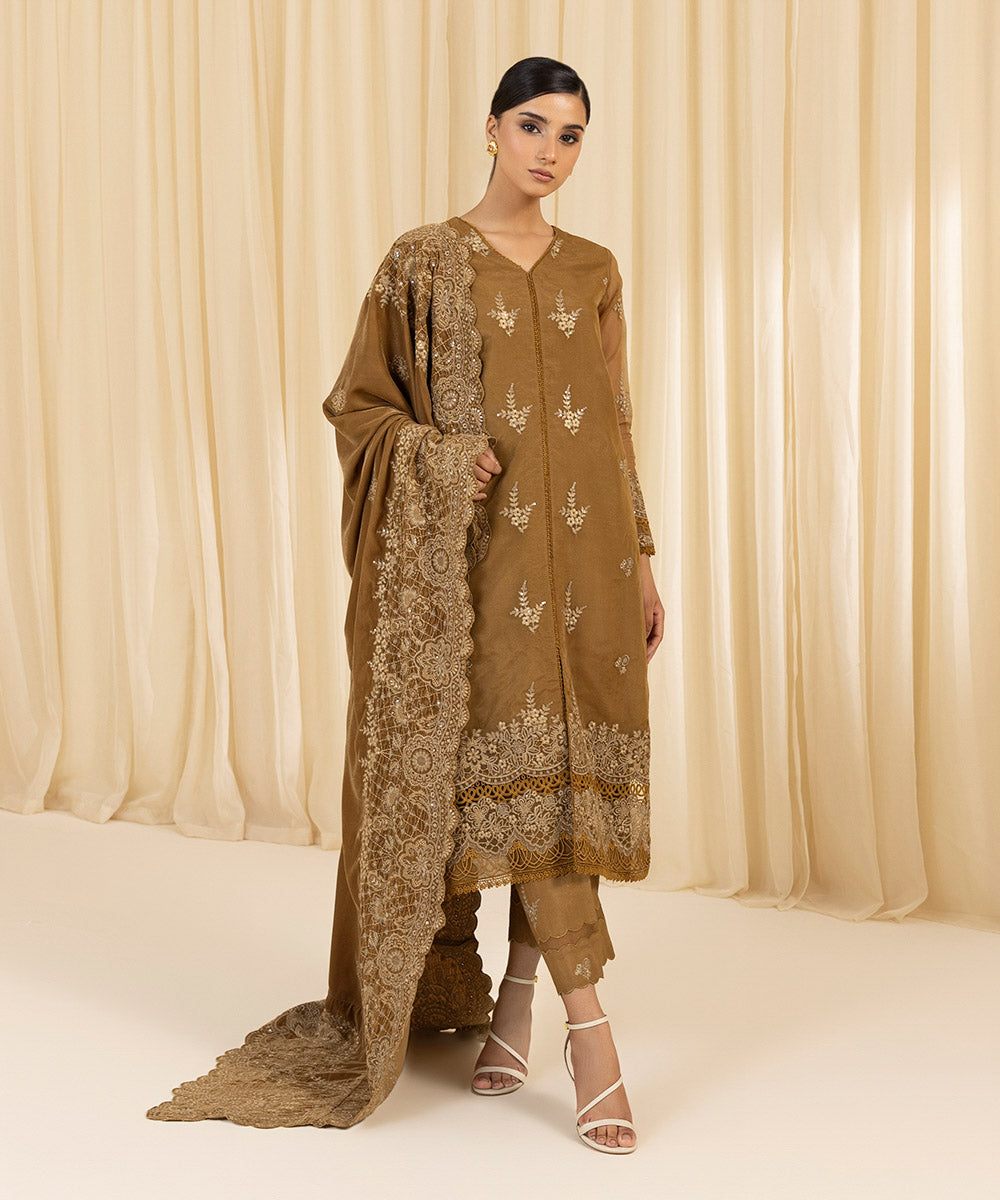 Sapphire 3 Piece Custom Stitched Suit - Brown - LB288103