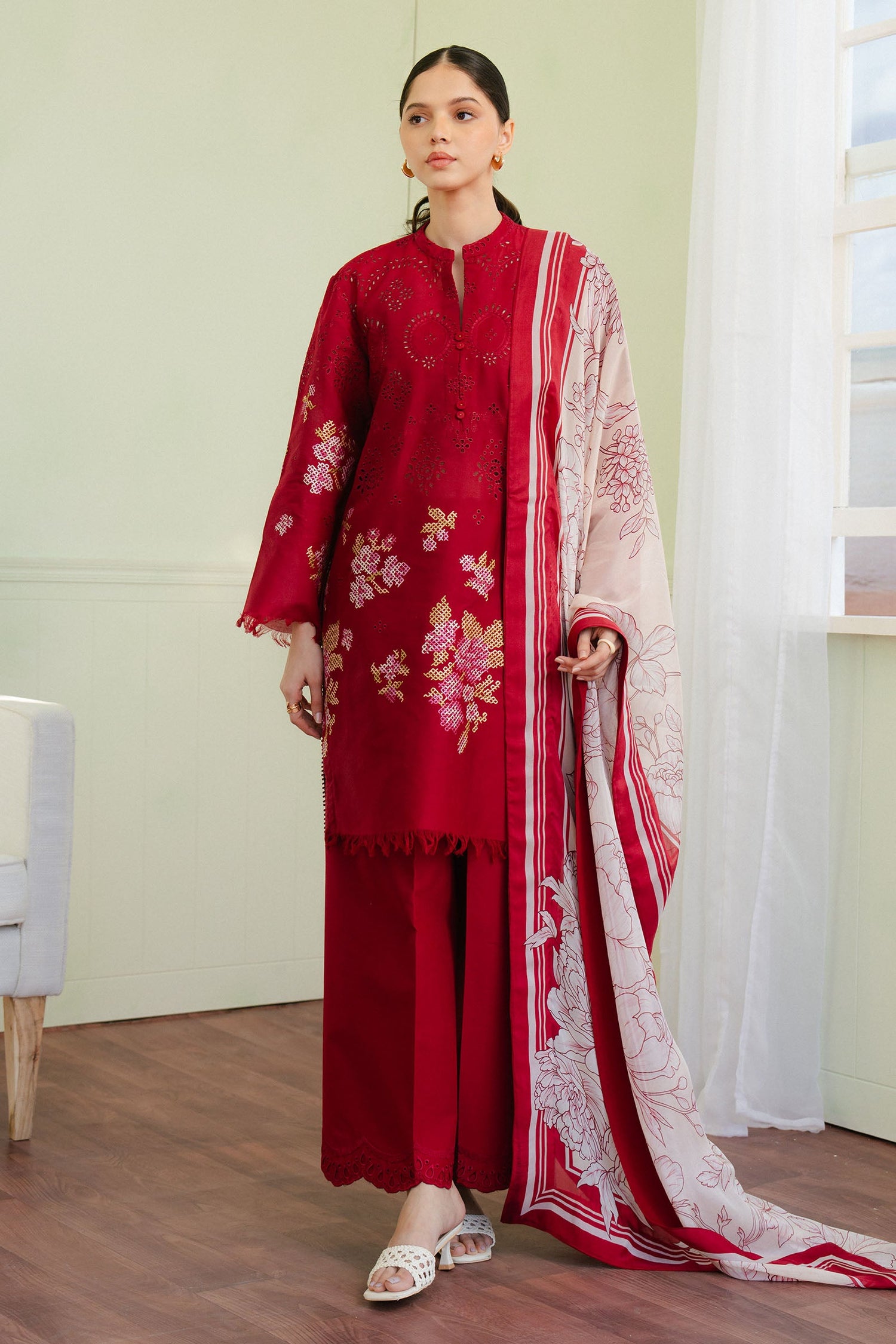 Zara Shahjahan 3 Piece Custom Stitched Suit - Red - LB29516