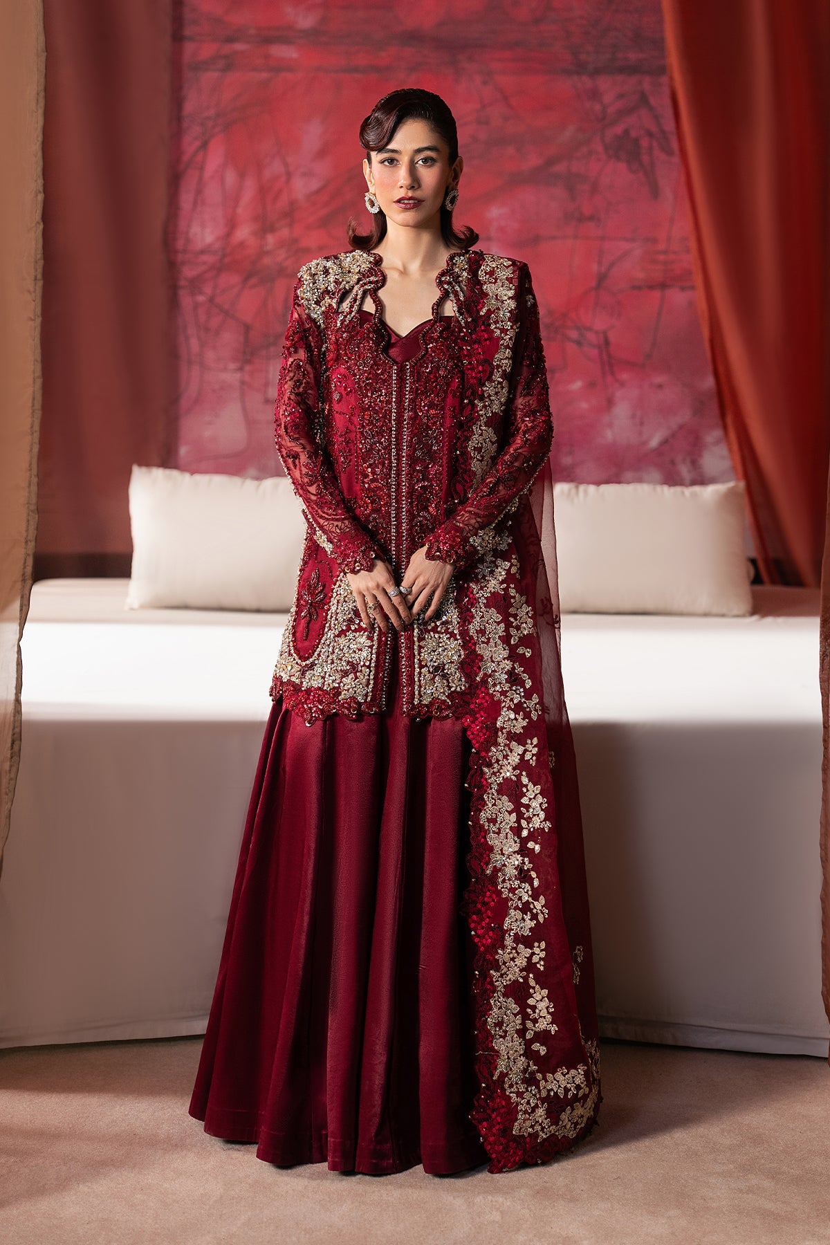 Afrozeh 3 Piece Custom Stitched Suit - Red - LB31089