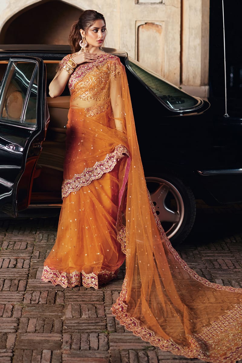 Qalamkar 3 Piece Custom Stitched Suit - Orange - LB289083