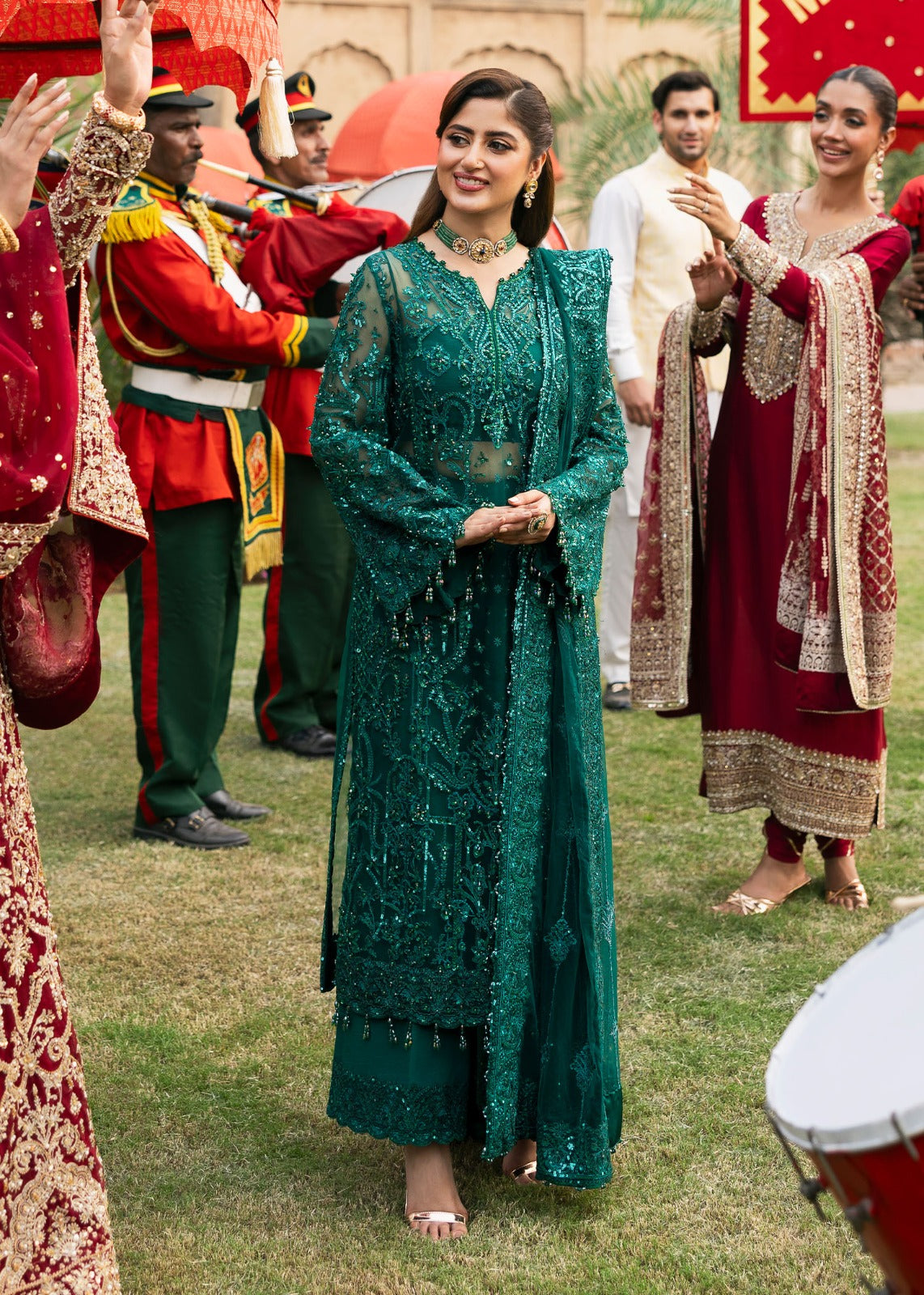 Kanwal Malik 3 Piece Custom Stitched Suit - Green - LB288230
