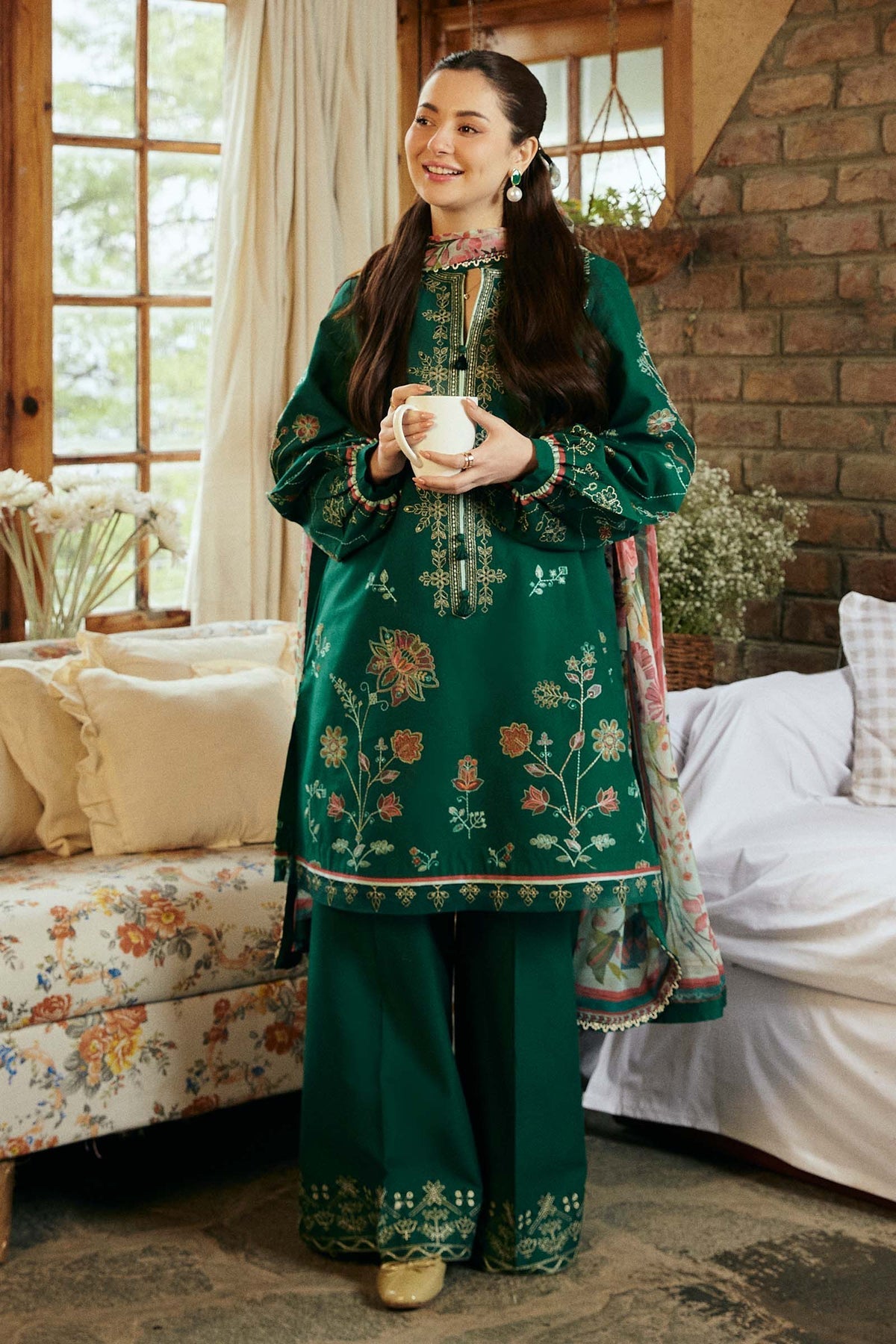 Zara Shahjahan 3 Piece Custom Stitched Suit - Green - LB287241