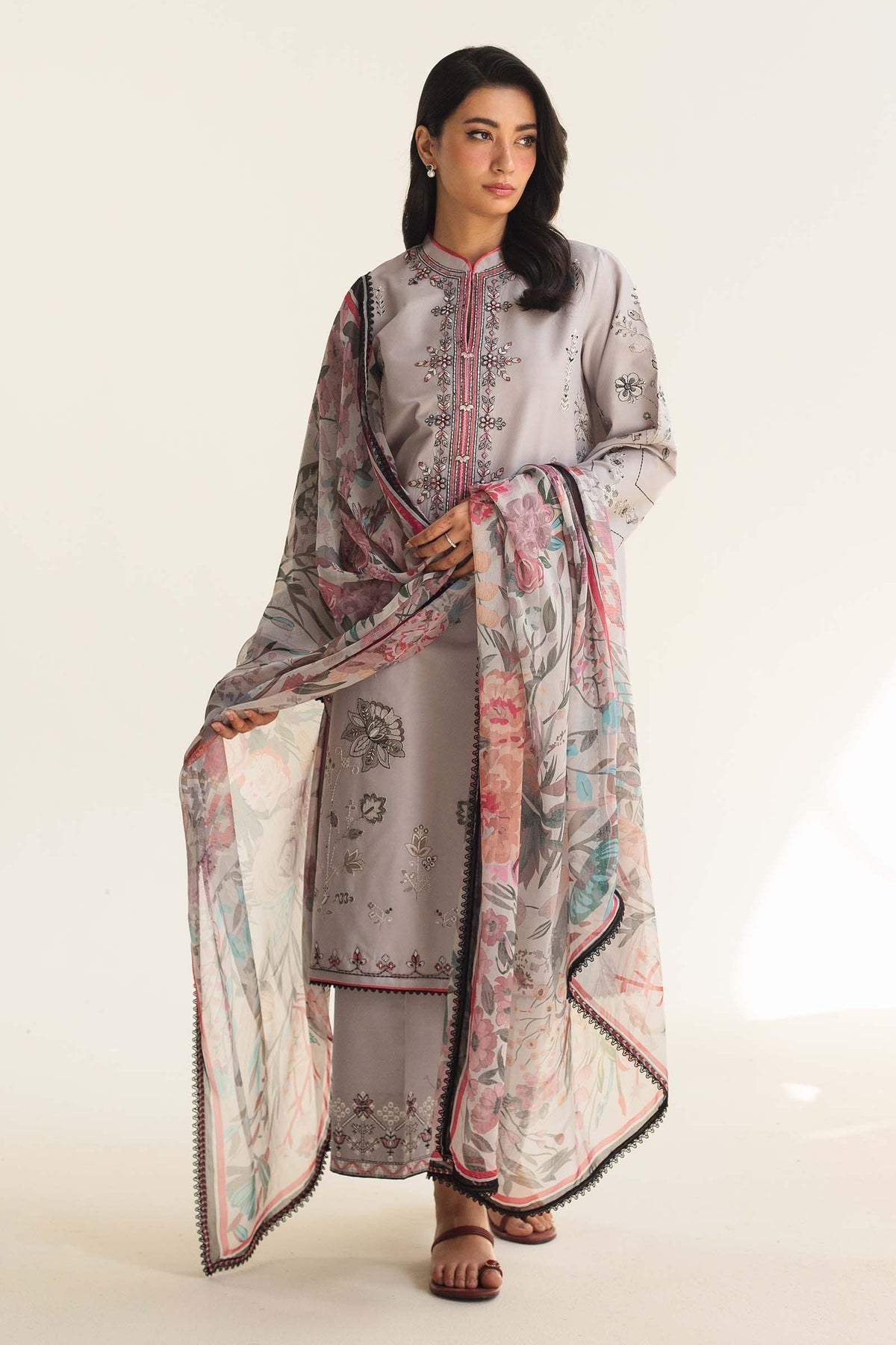 Zara Shahjahan 3 Piece Custom Stitched Suit - Gray - LB287228