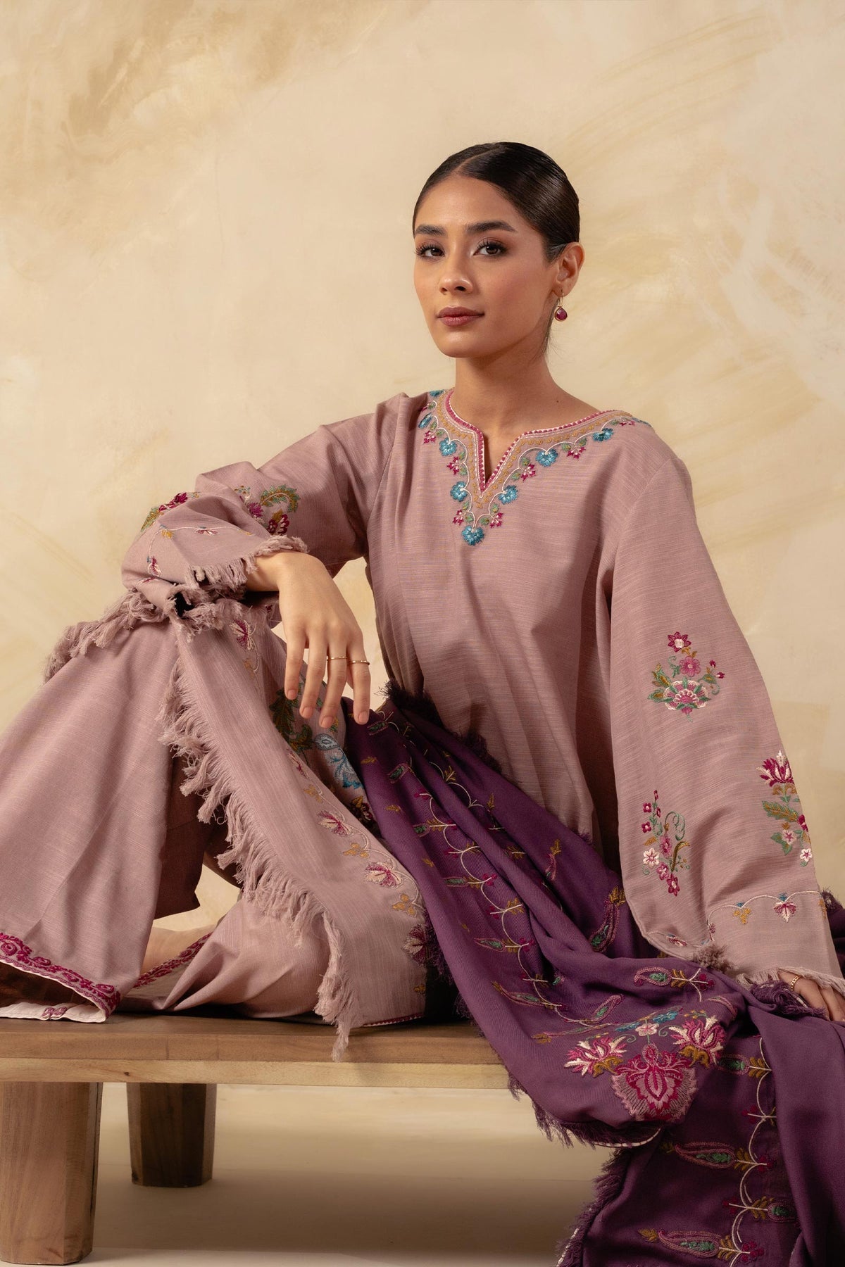 Zara Shahjahan 3 Piece Custom Stitched Suit - Purple - LB28421