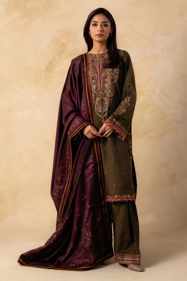 Zara Shahjahan 3 Piece Custom Stitched Suit - Brown - LB28420