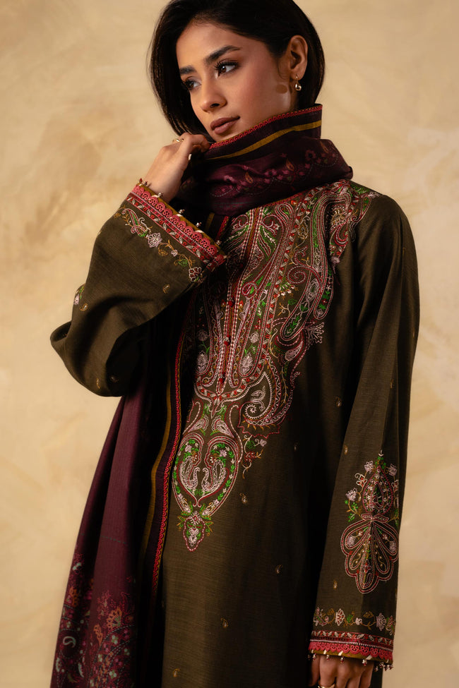 Zara Shahjahan 3 Piece Custom Stitched Suit - Brown - LB28420