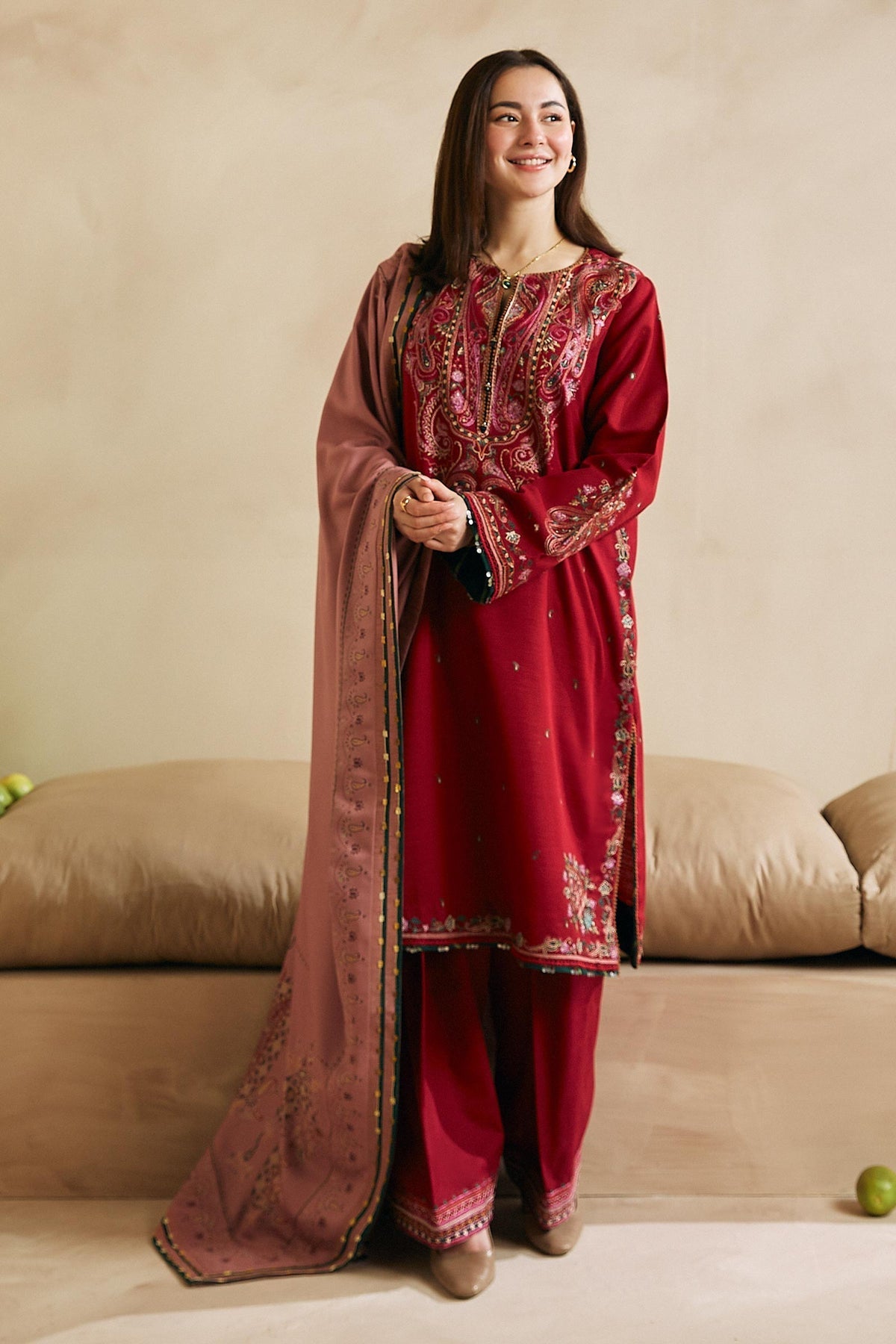 Zara Shahjahan 3 Piece Custom Stitched Suit - Red - LB28426