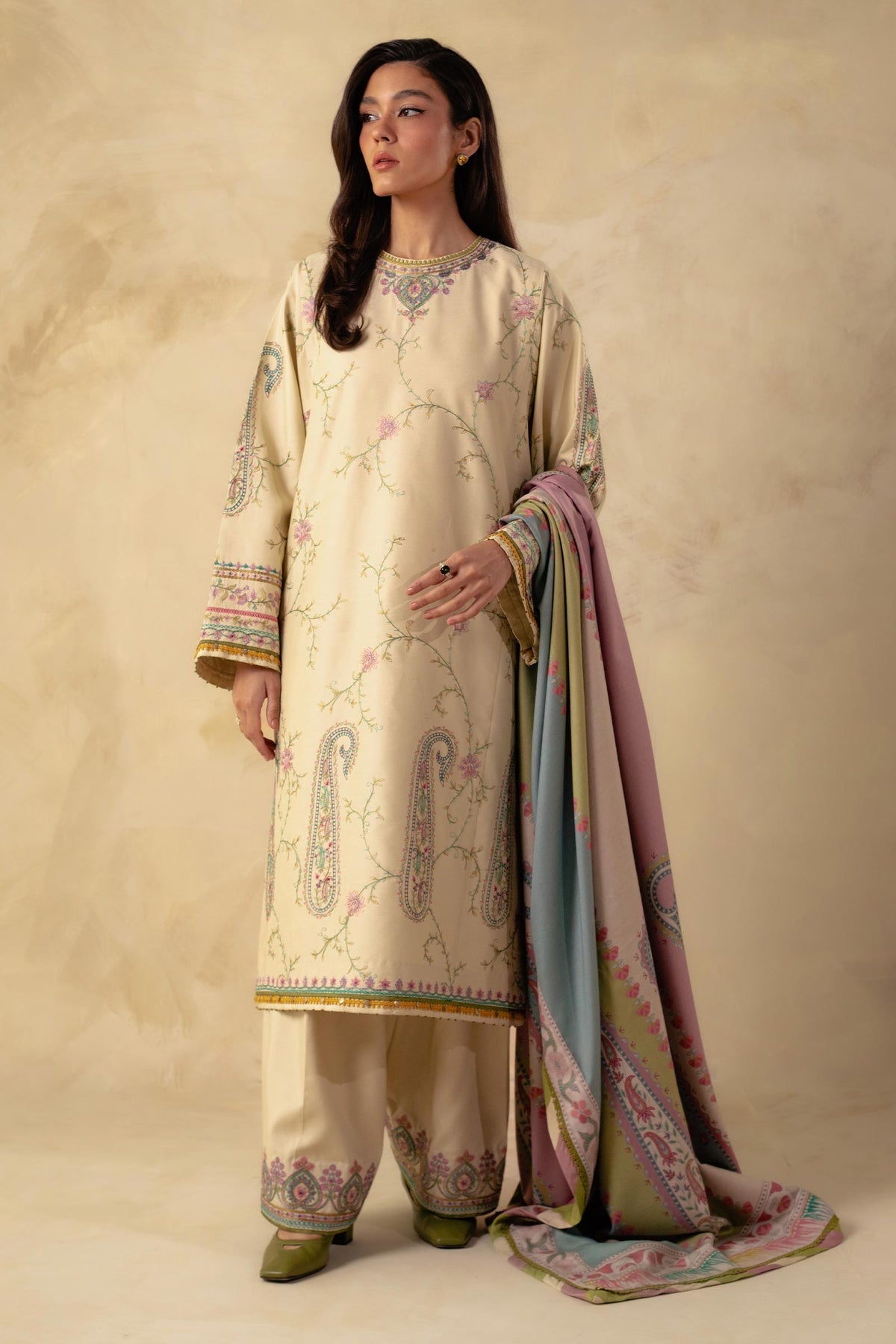 Zara Shahjahan 3 Piece Custom Stitched Suit - Off-White - LB28419