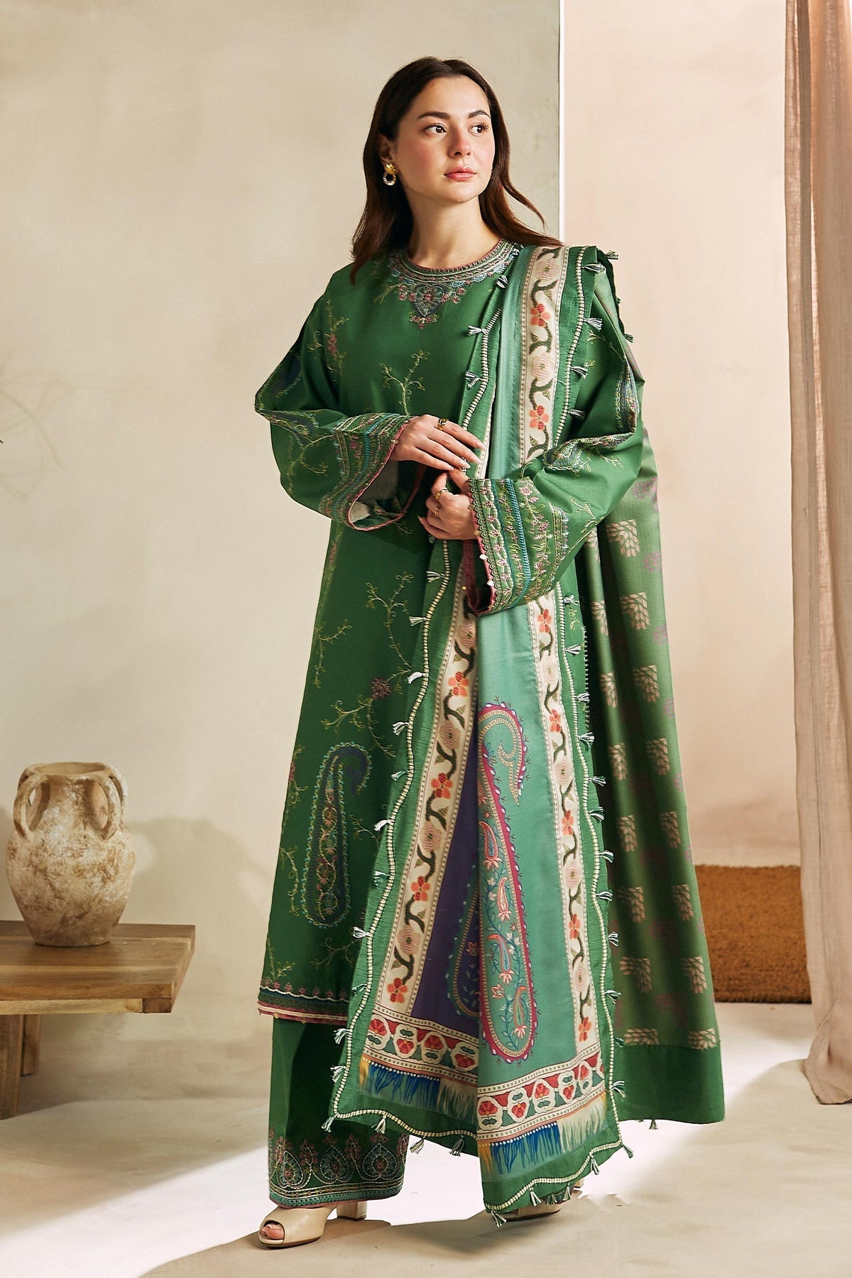 Zara Shahjahan 3 Piece Custom Stitched Suit - Green - LB28424