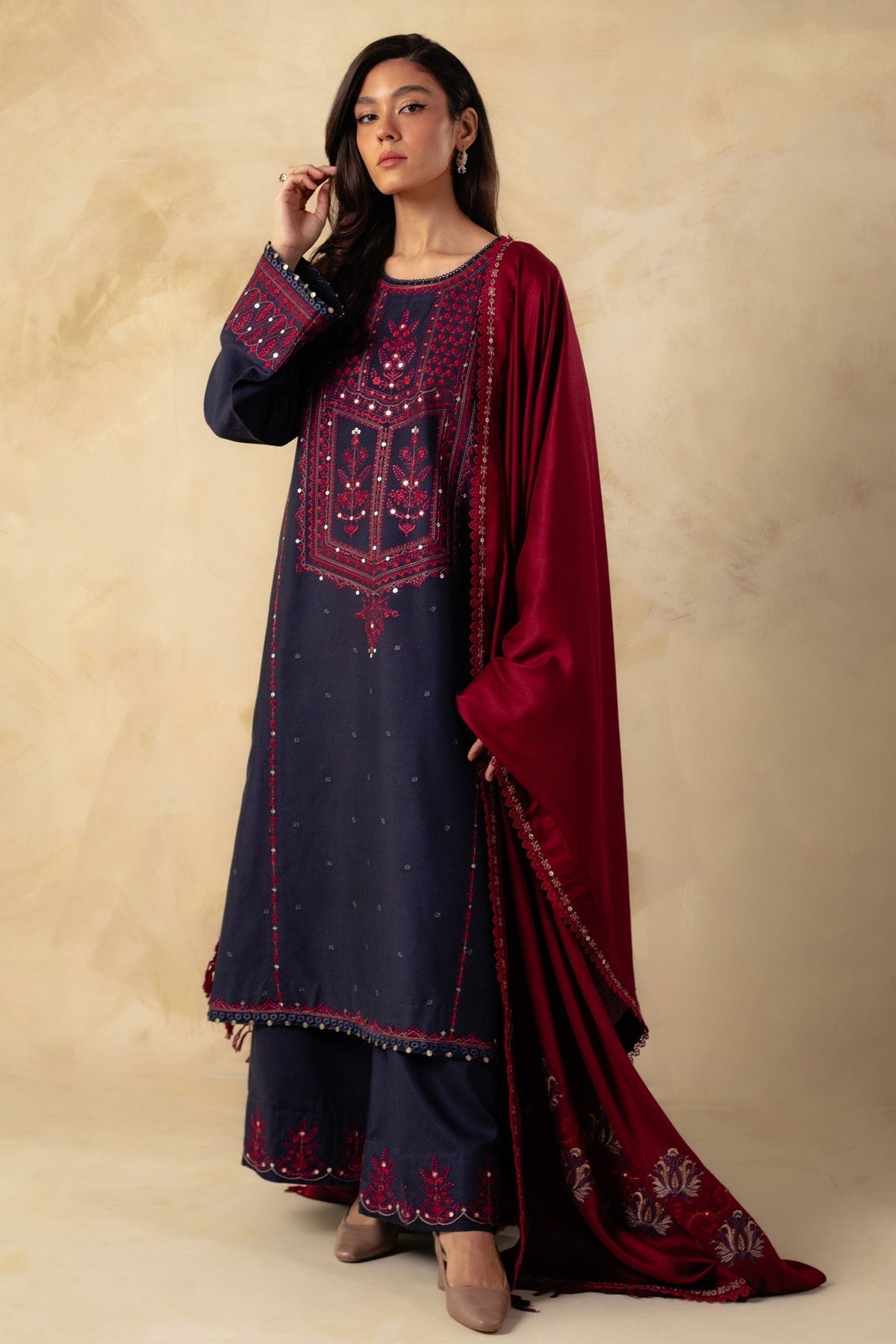 Zara Shahjahan 3 Piece Custom Stitched Suit - Blue - LB28421