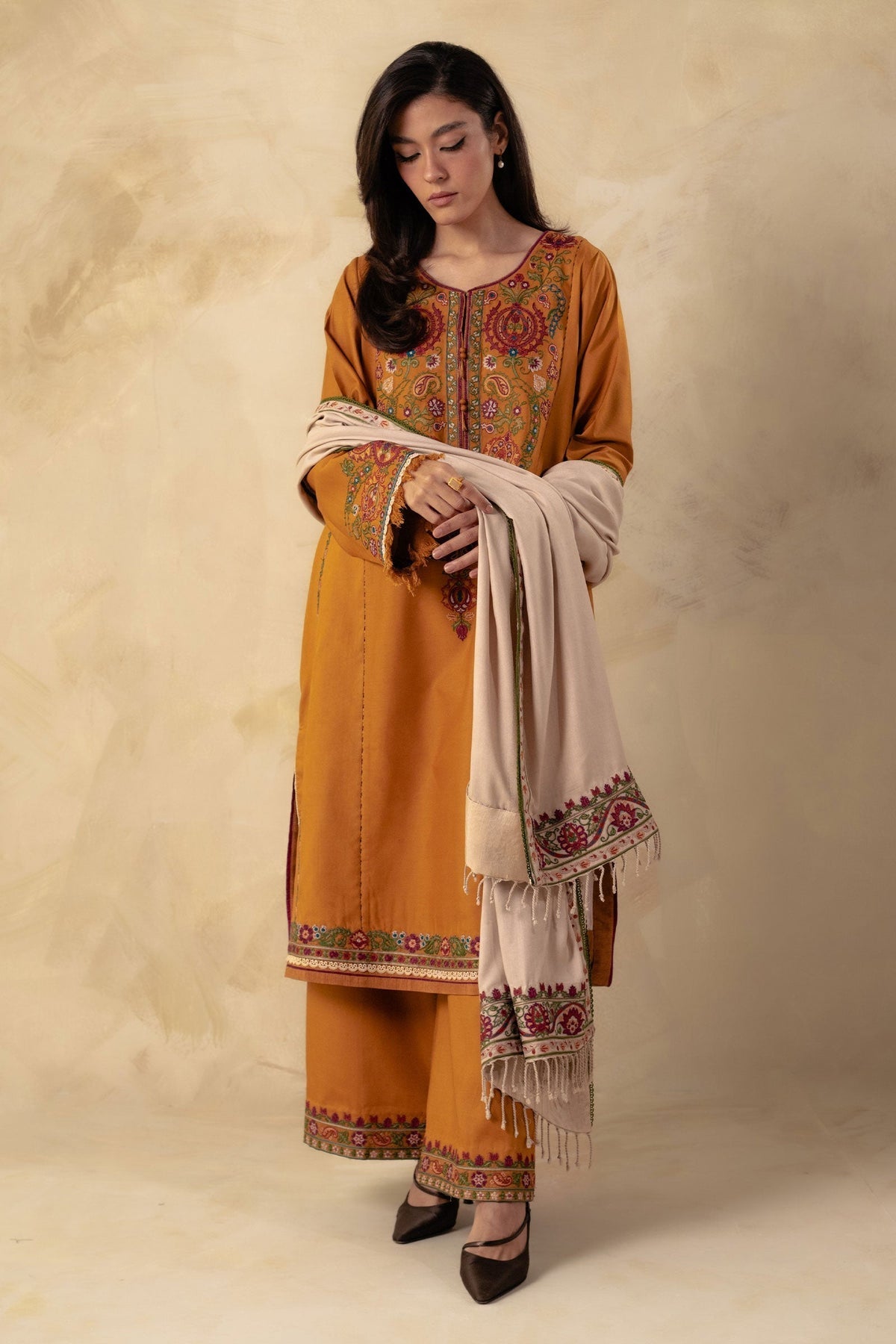 Zara Shahjahan 3 Piece Custom Stitched Suit - Brown - LB28418