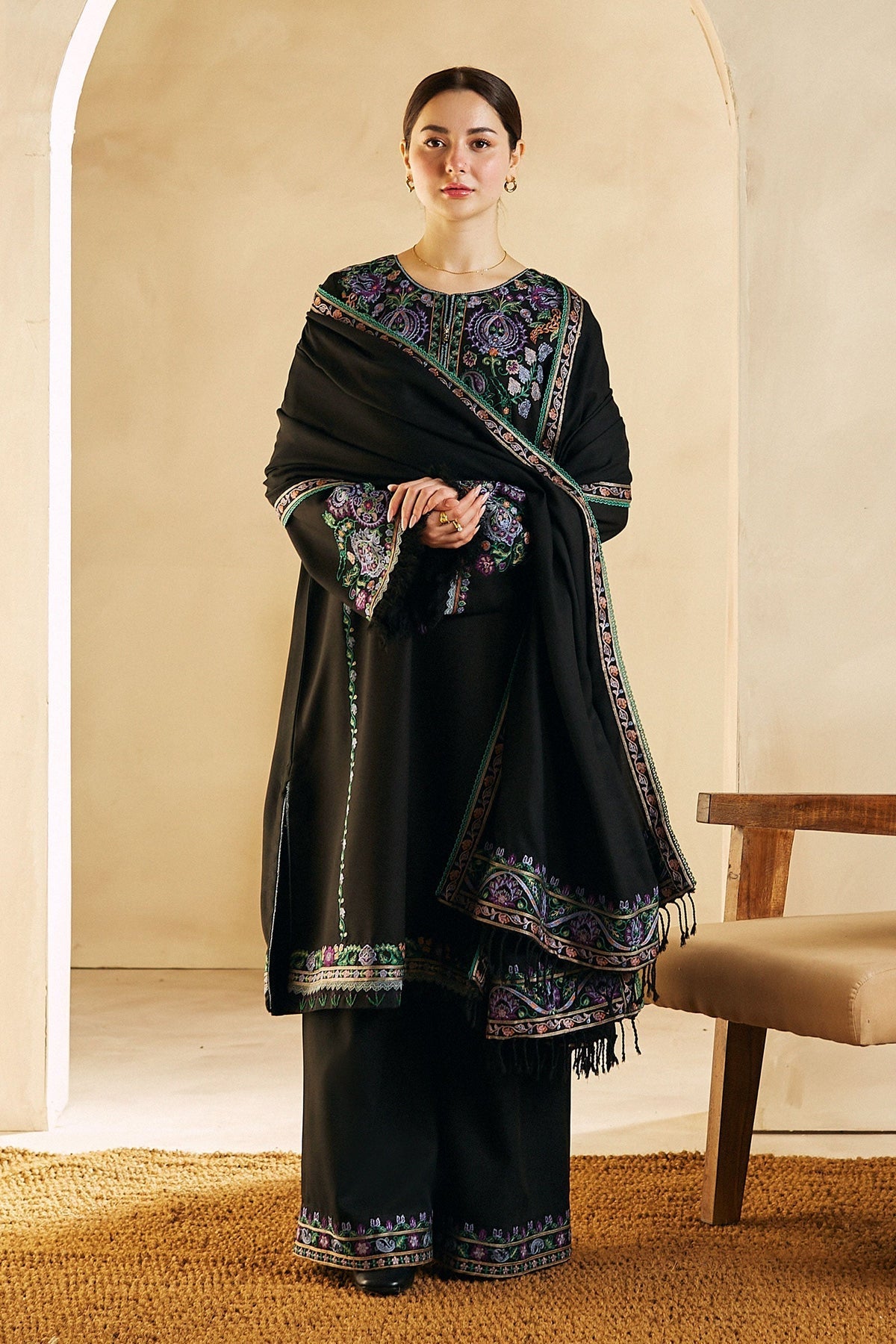 Zara Shahjahan 3 Piece Custom Stitched Suit - Black - LB28423